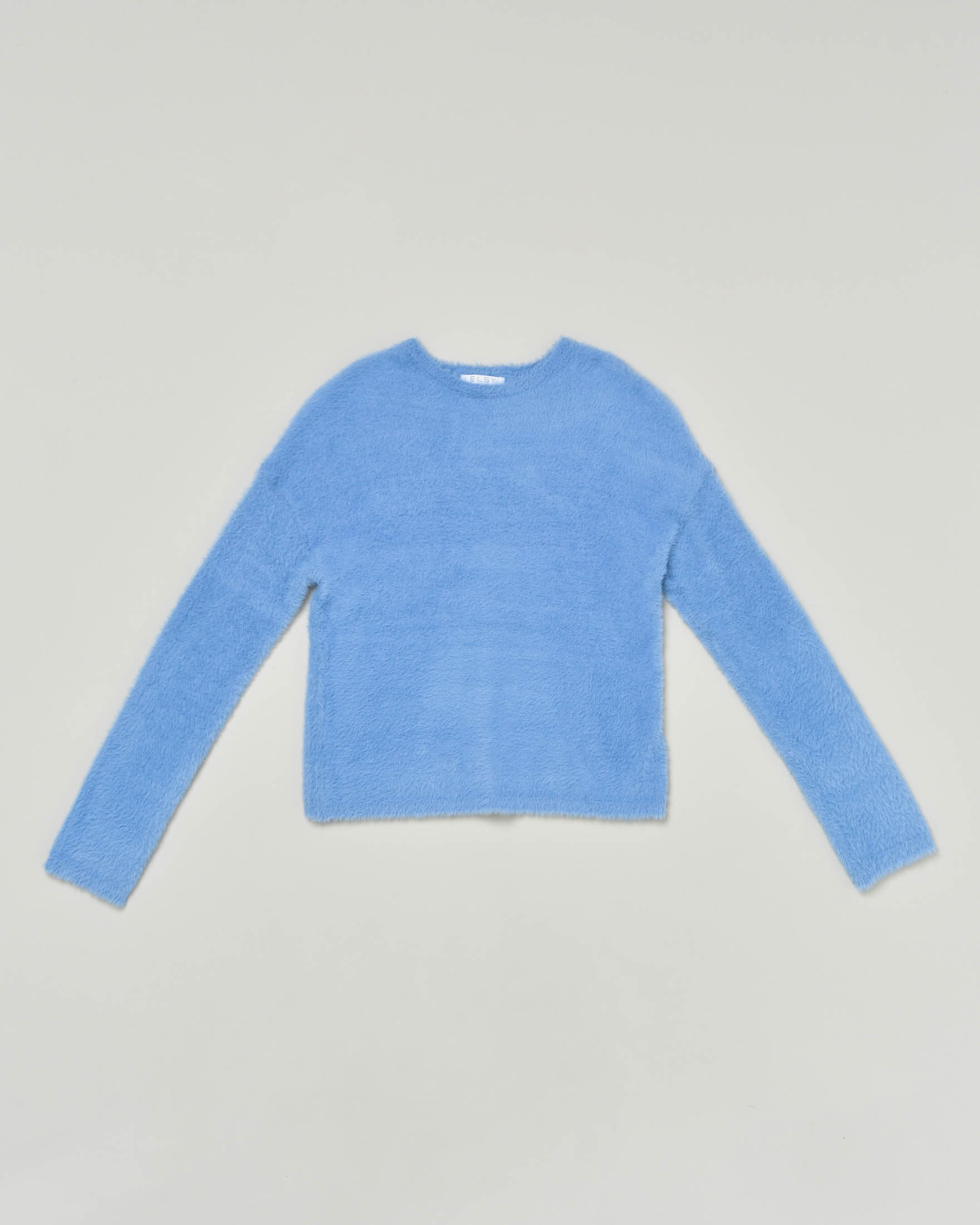 Maglia azzurra girocollo in eco-pelliccia 42-44