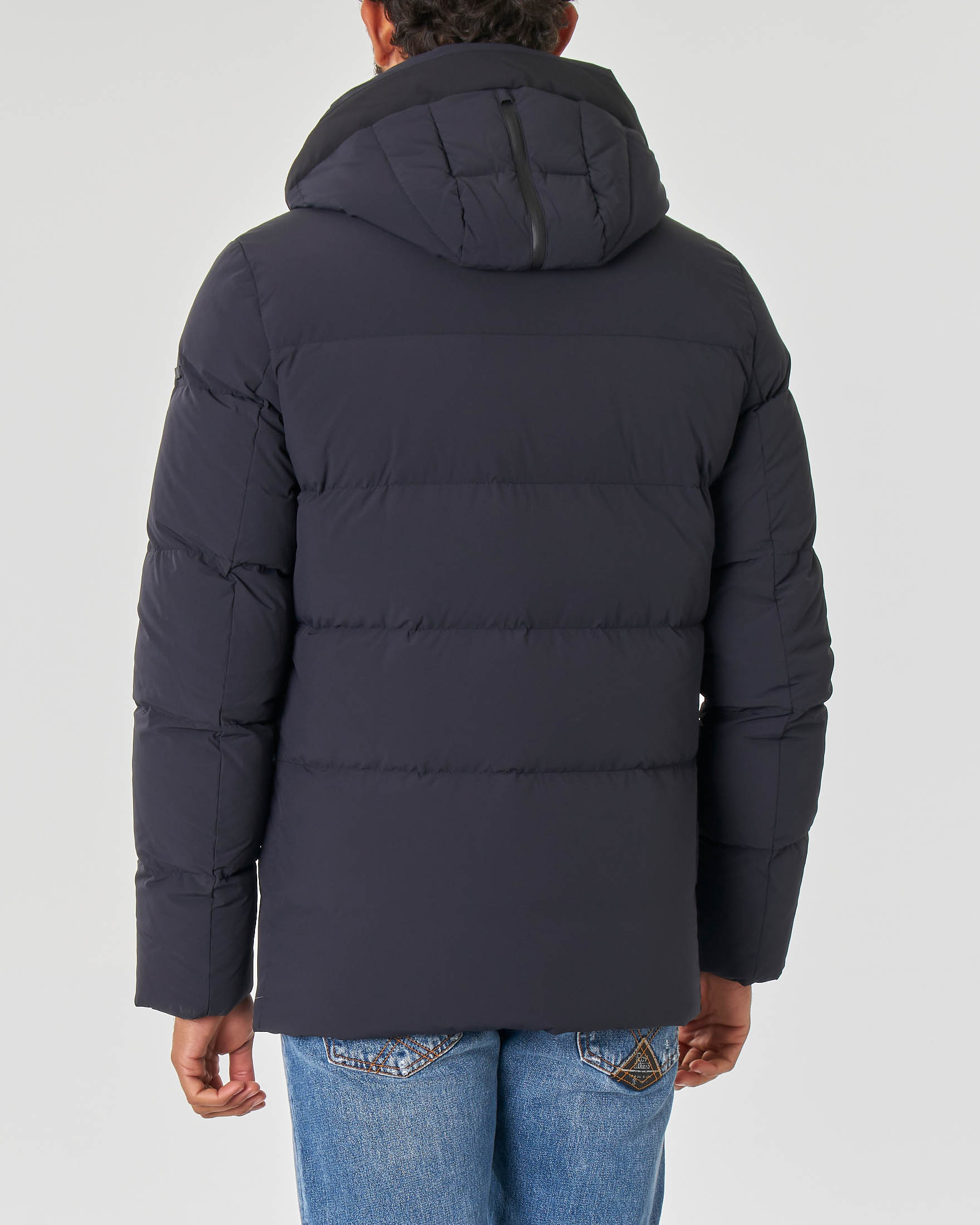 Piumino Jump blu in tessuto stretch con cappuccio image