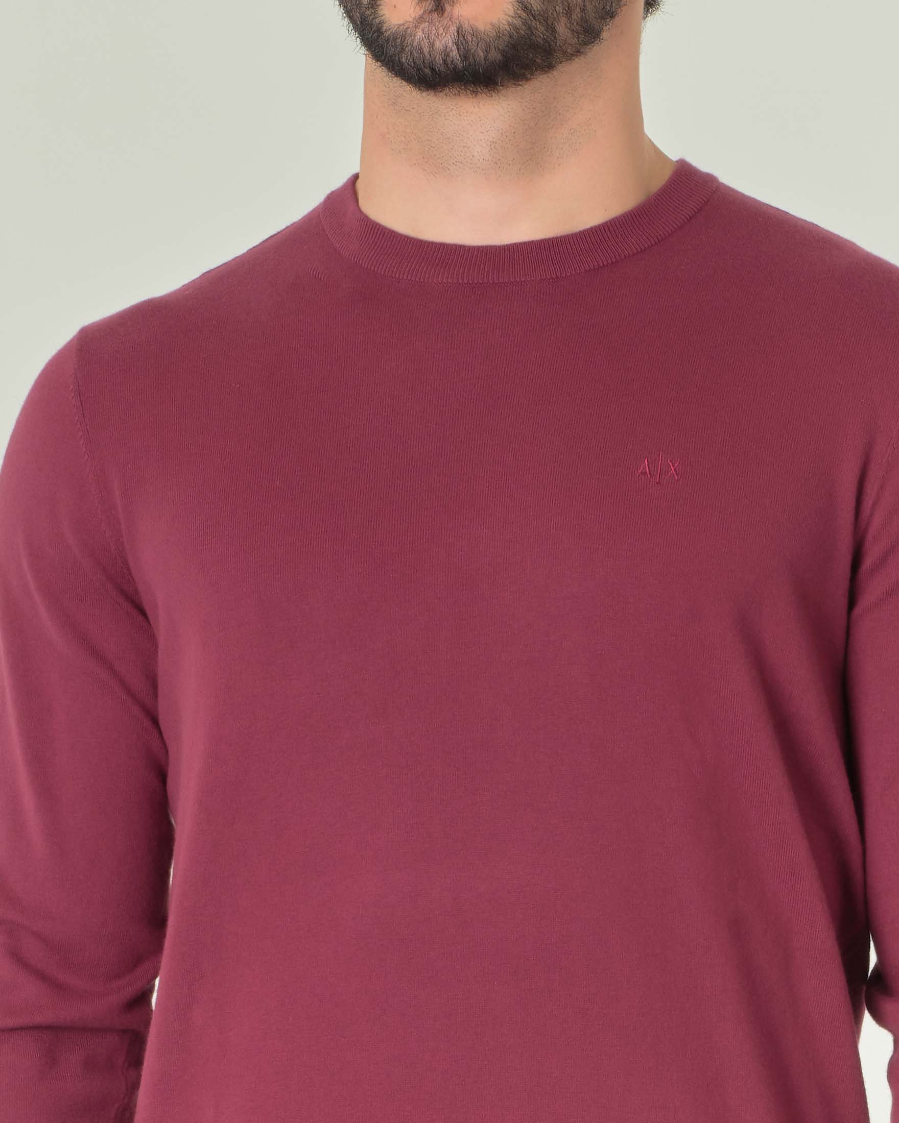 Maglia bordeaux girocollo in cotone e cashmere con logo ricamato sul petto image