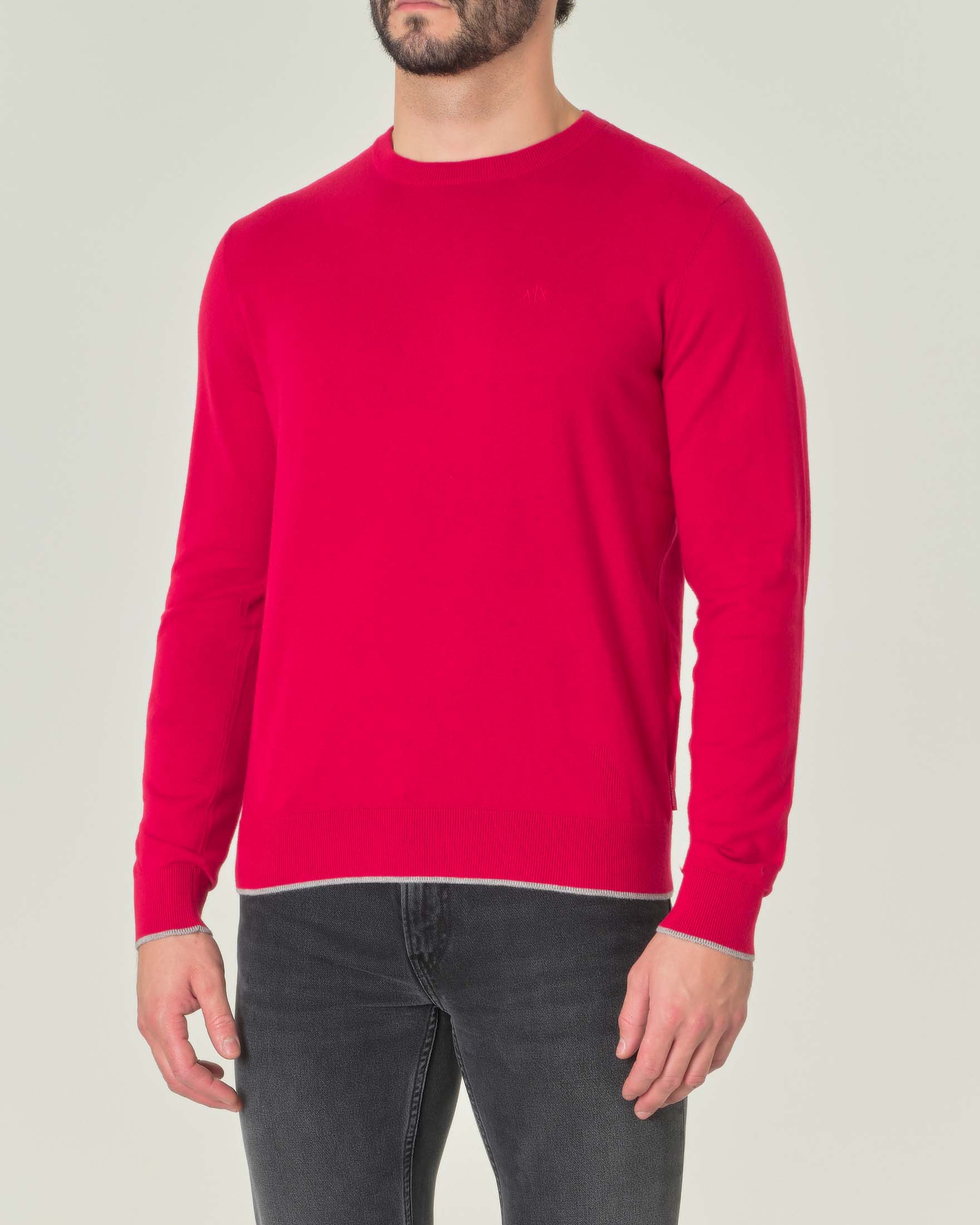 Maglia rossa girocollo in cotone e cashmere con logo ricamato sul petto image