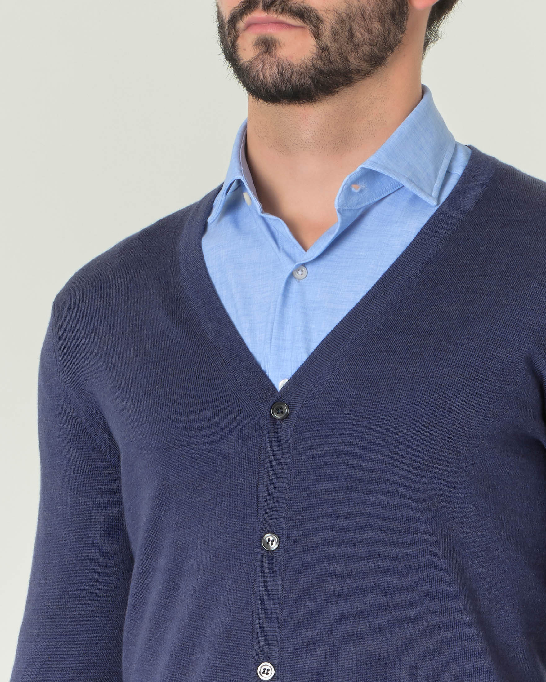 Cardigan Pellizzari blu melange in pura lana merino con chiusura a bottoni image