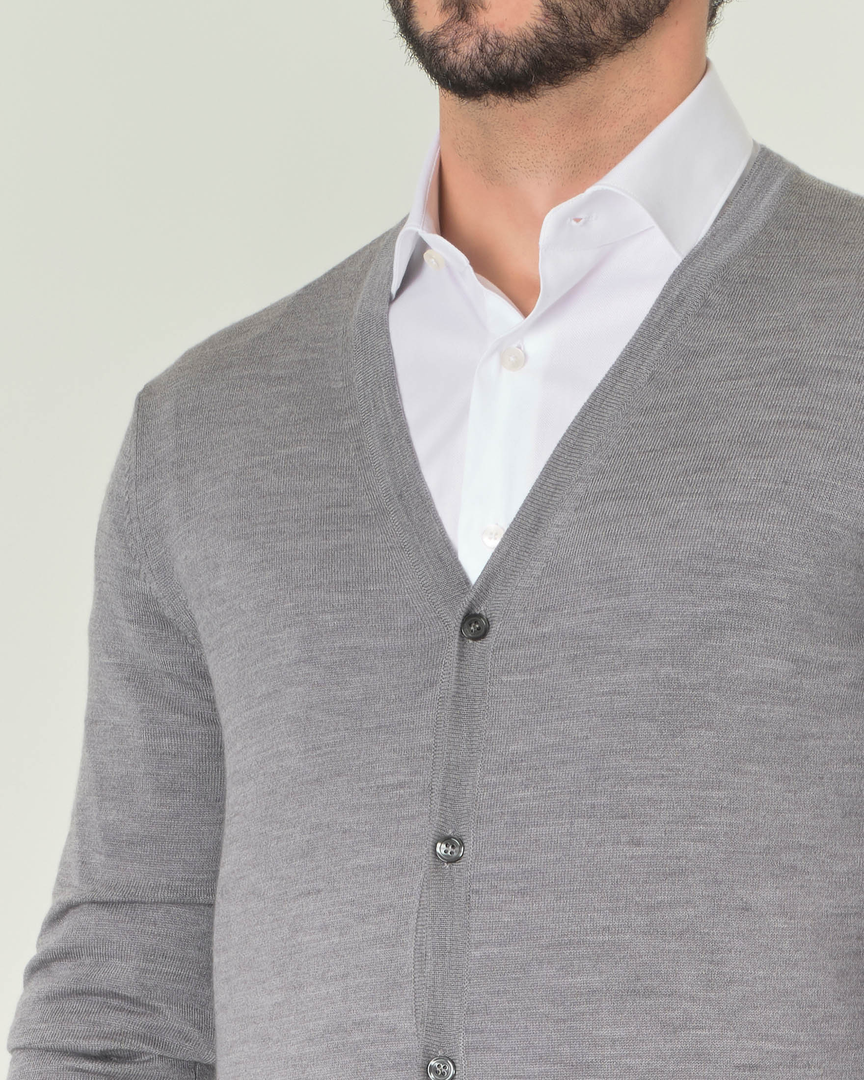 Cardigan Pellizzari grigio in pura lana merino con chiusura a bottoni image