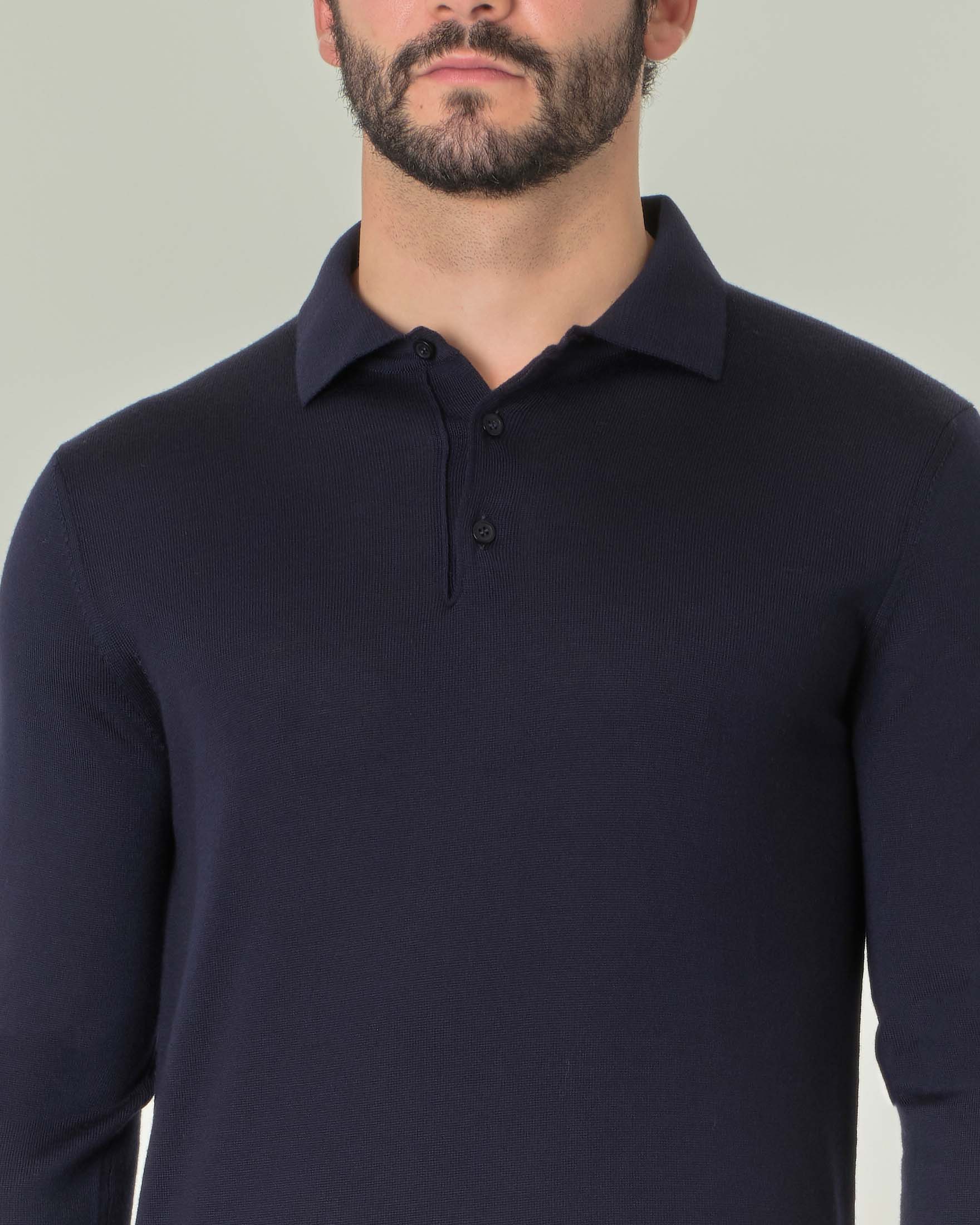 Polo Pellizzari blu navy in maglia di lana merino image