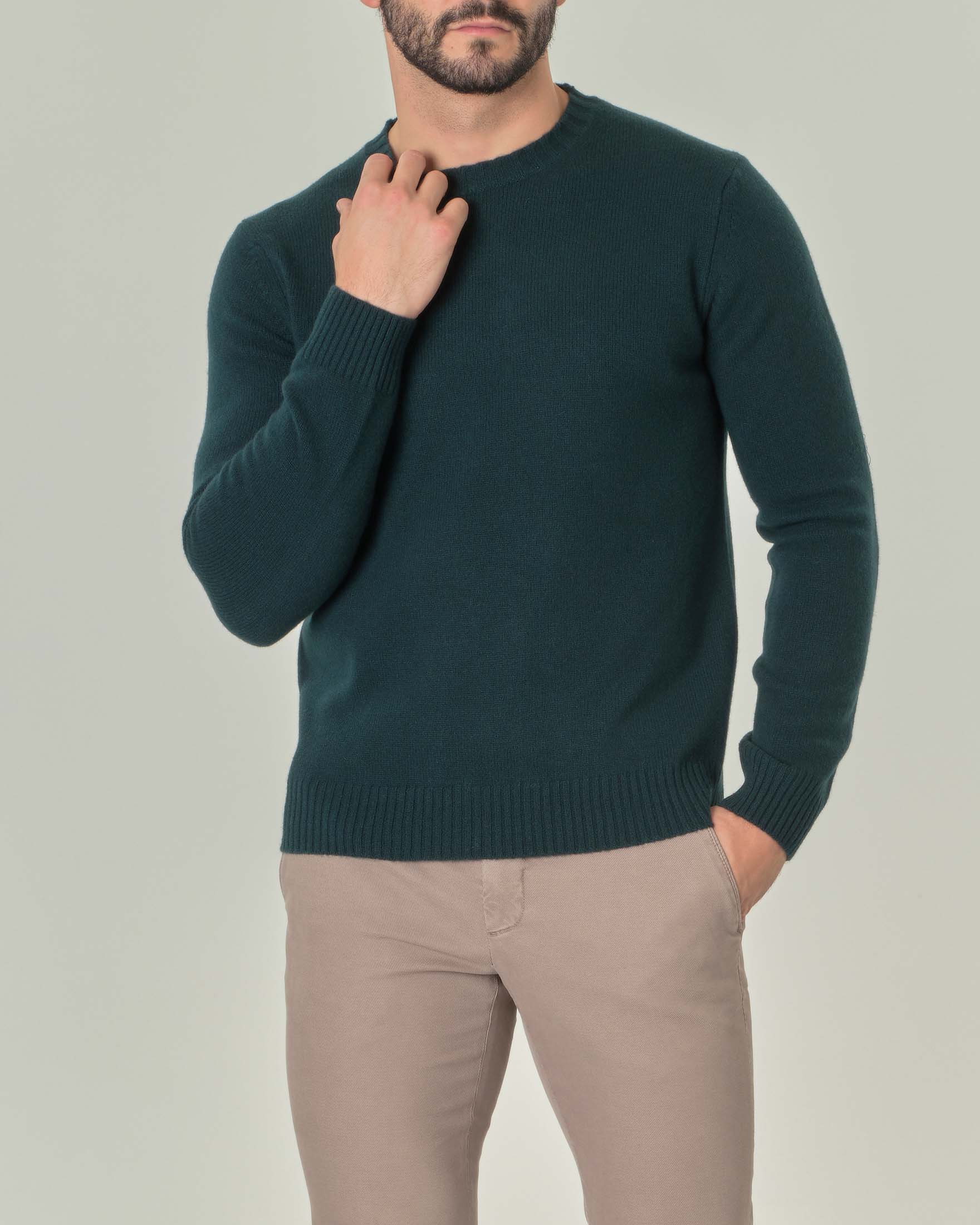 Maglia girocollo verde bottiglia in misto lana e cachemire finezza 7