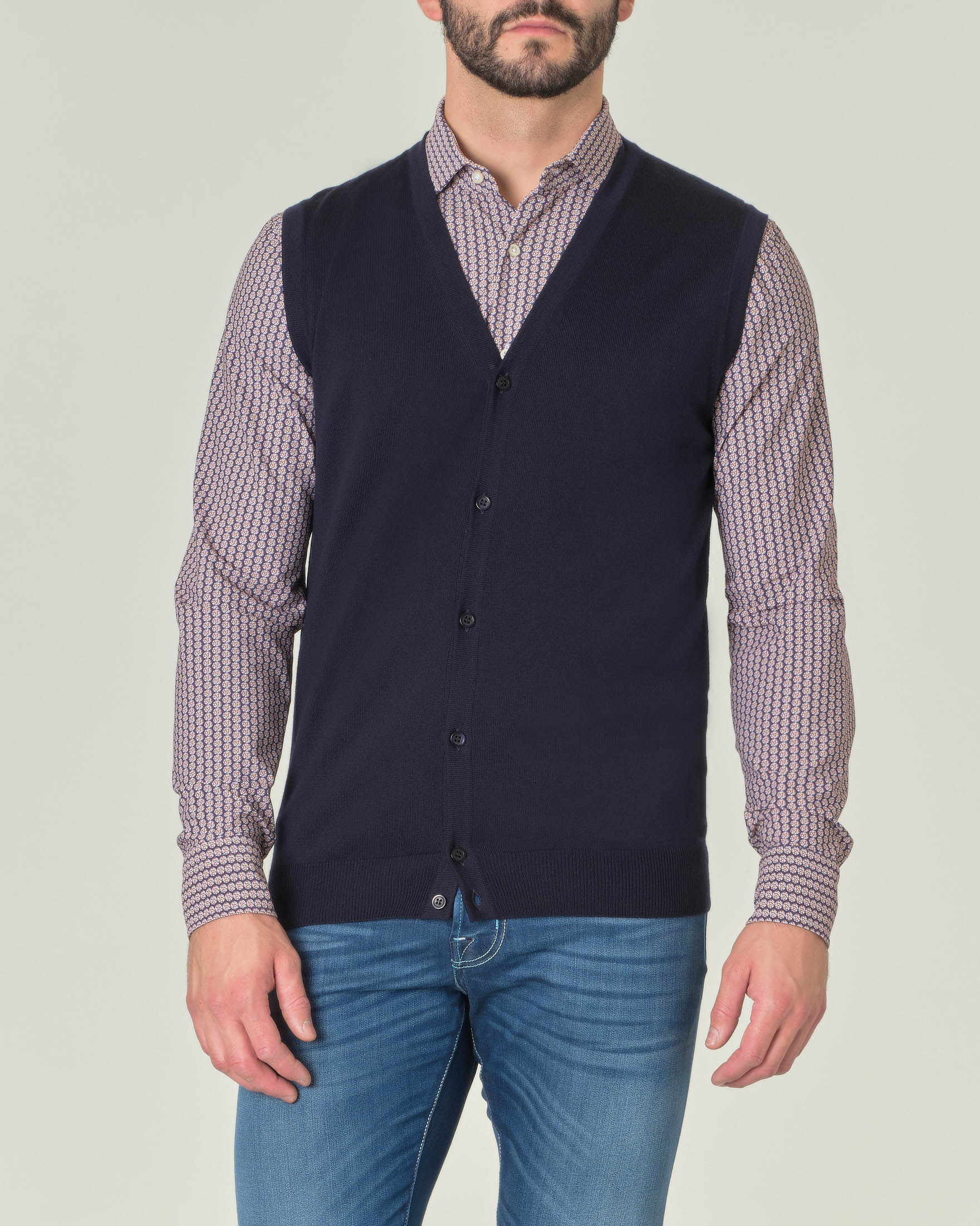 Gilet Pellizzari blu navy in puro lana merino con chiusura a bottoni