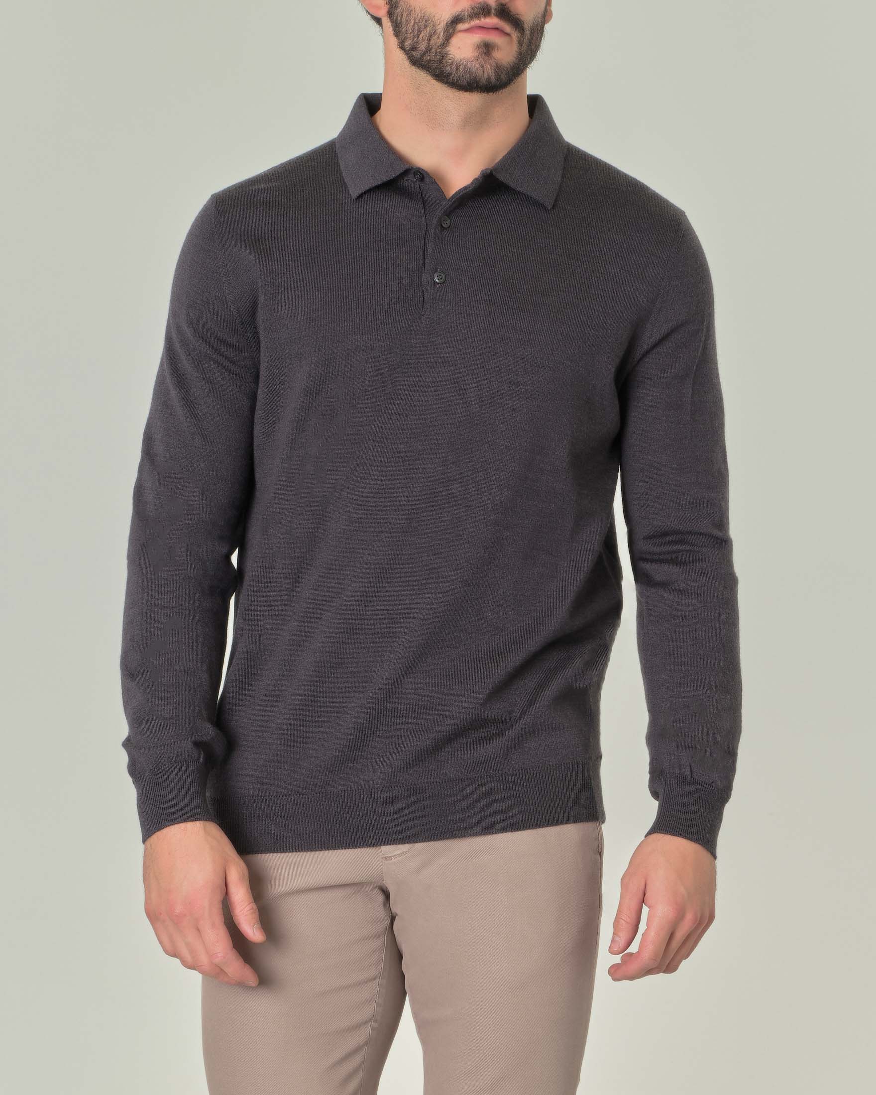 Polo Pellizzari grigio melange in maglia di pura lana merino