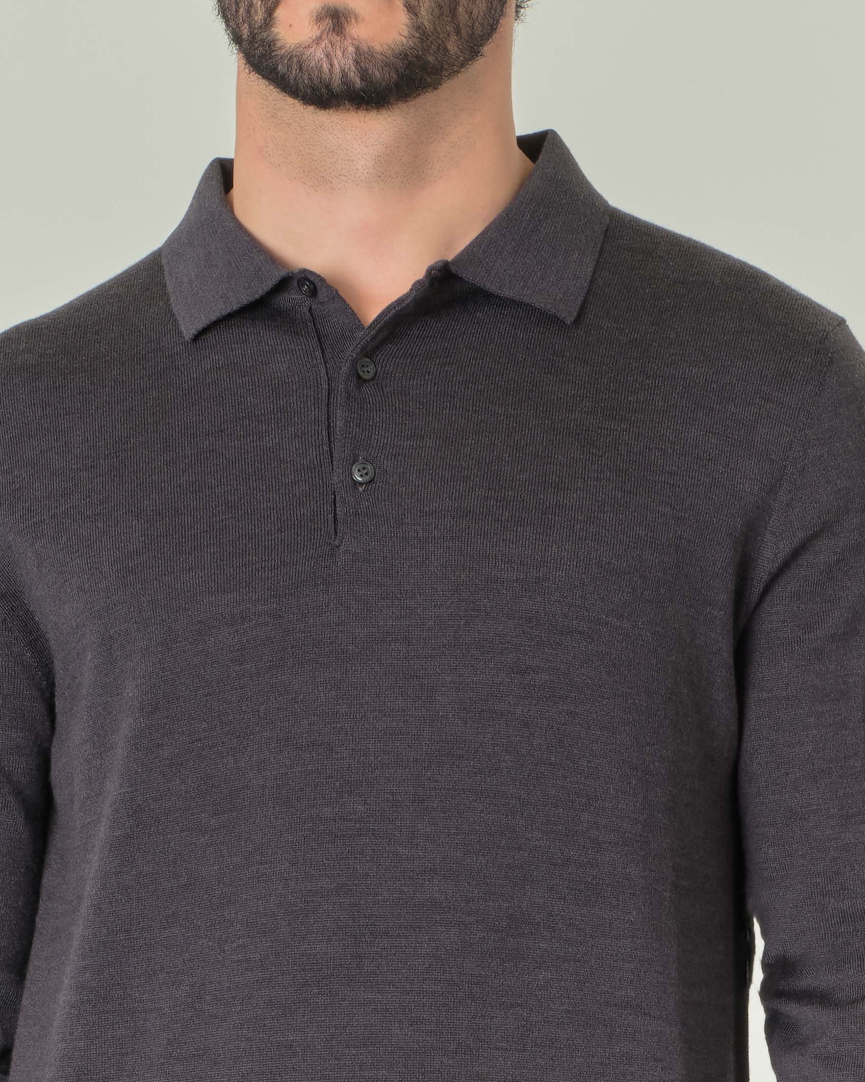Polo Pellizzari grigio melange in maglia di pura lana merino image