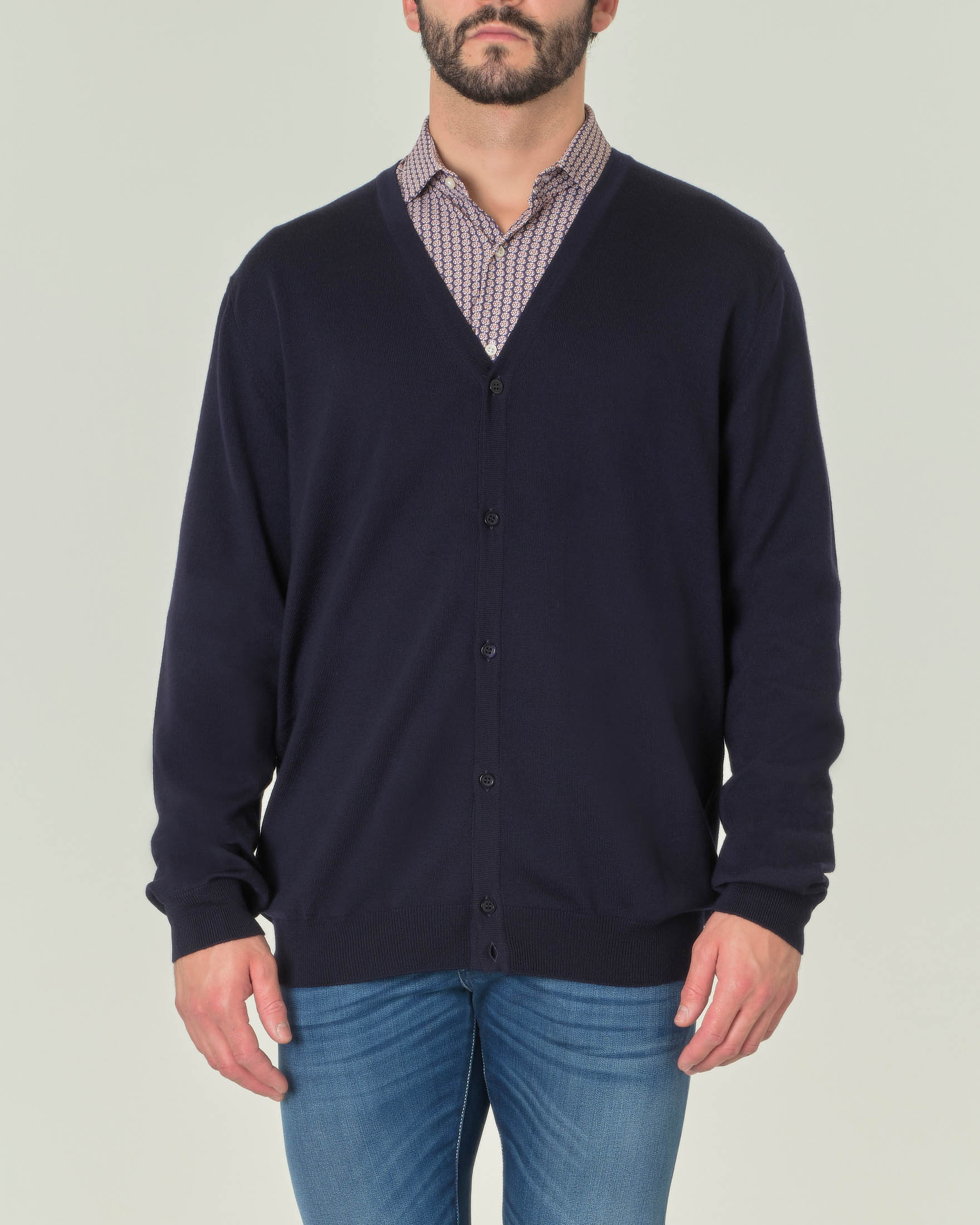 Cardigan Pellizzari blu navy in lana merino con chiusura a bottoni