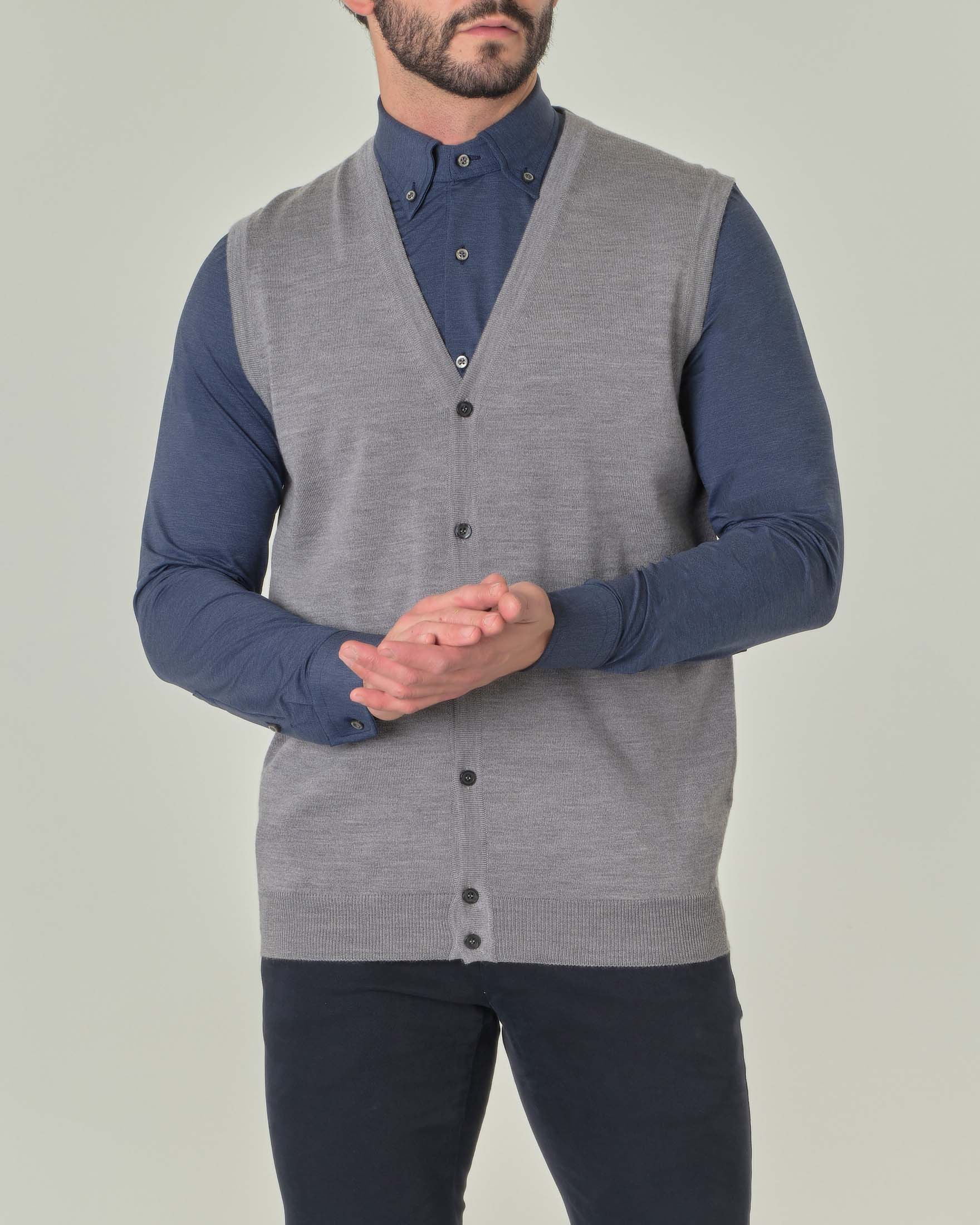 Gilet Pellizzari grigio in pura lana merino con chiusura a bottoni