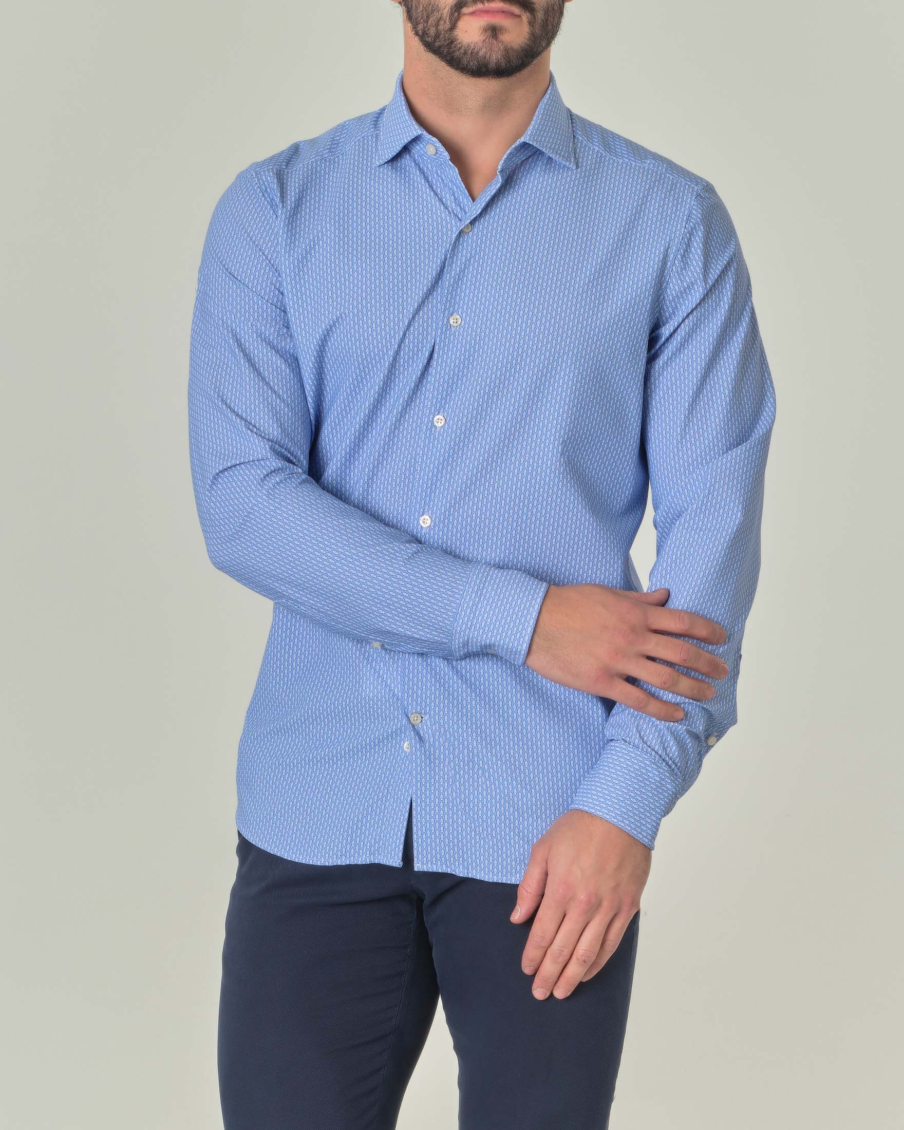 Camicia azzurra fantasia chicco di riso in tessuto tecnico hyper comfort