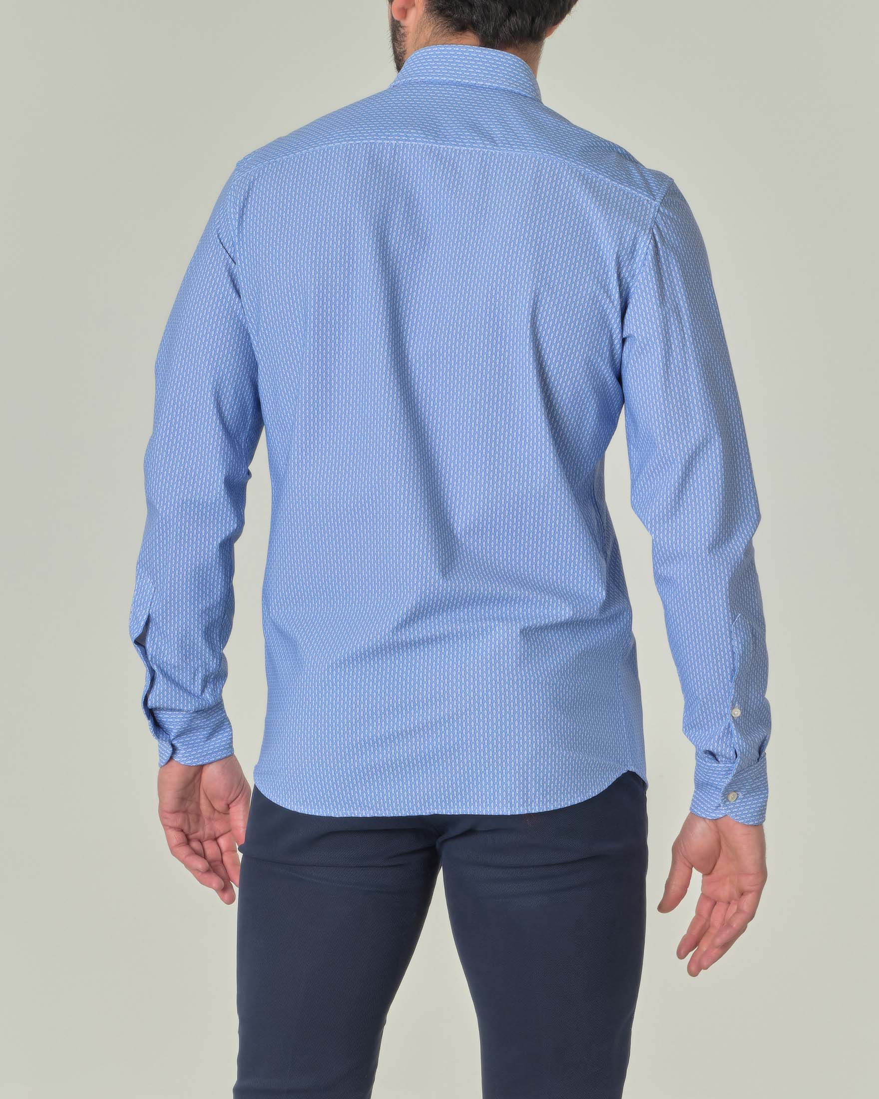 Camicia azzurra fantasia chicco di riso in tessuto tecnico hyper comfort