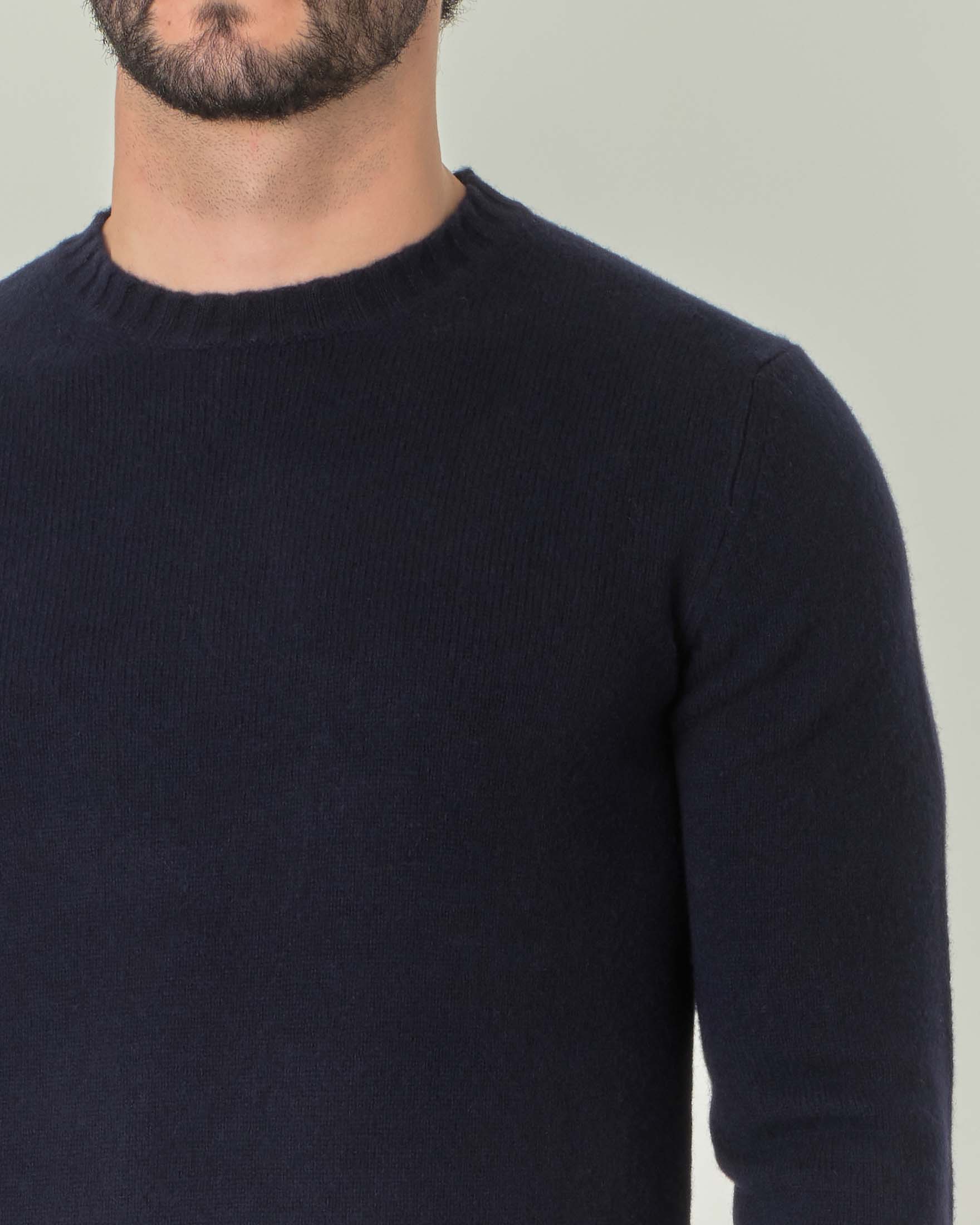 Maglia girocollo blu navy in misto lana e cachemire finezza 7 image