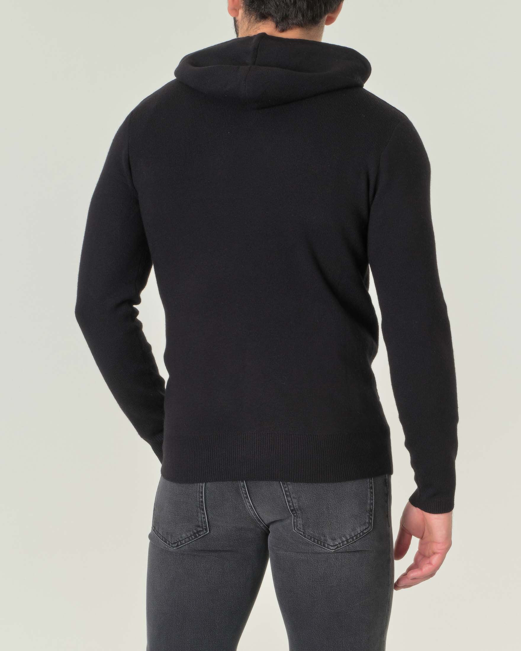 Con Cappuccio Pullover Uomo Lana Maglia Nera In Misto Lana Con
