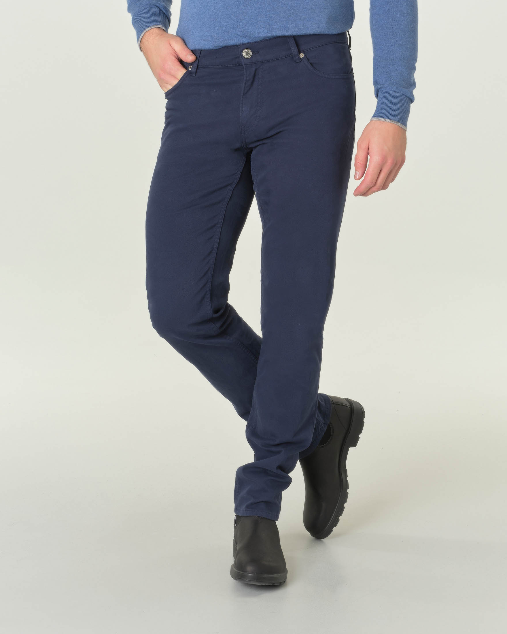 Pantalone cinque tasche 370 blu in piqué di cotone stretch