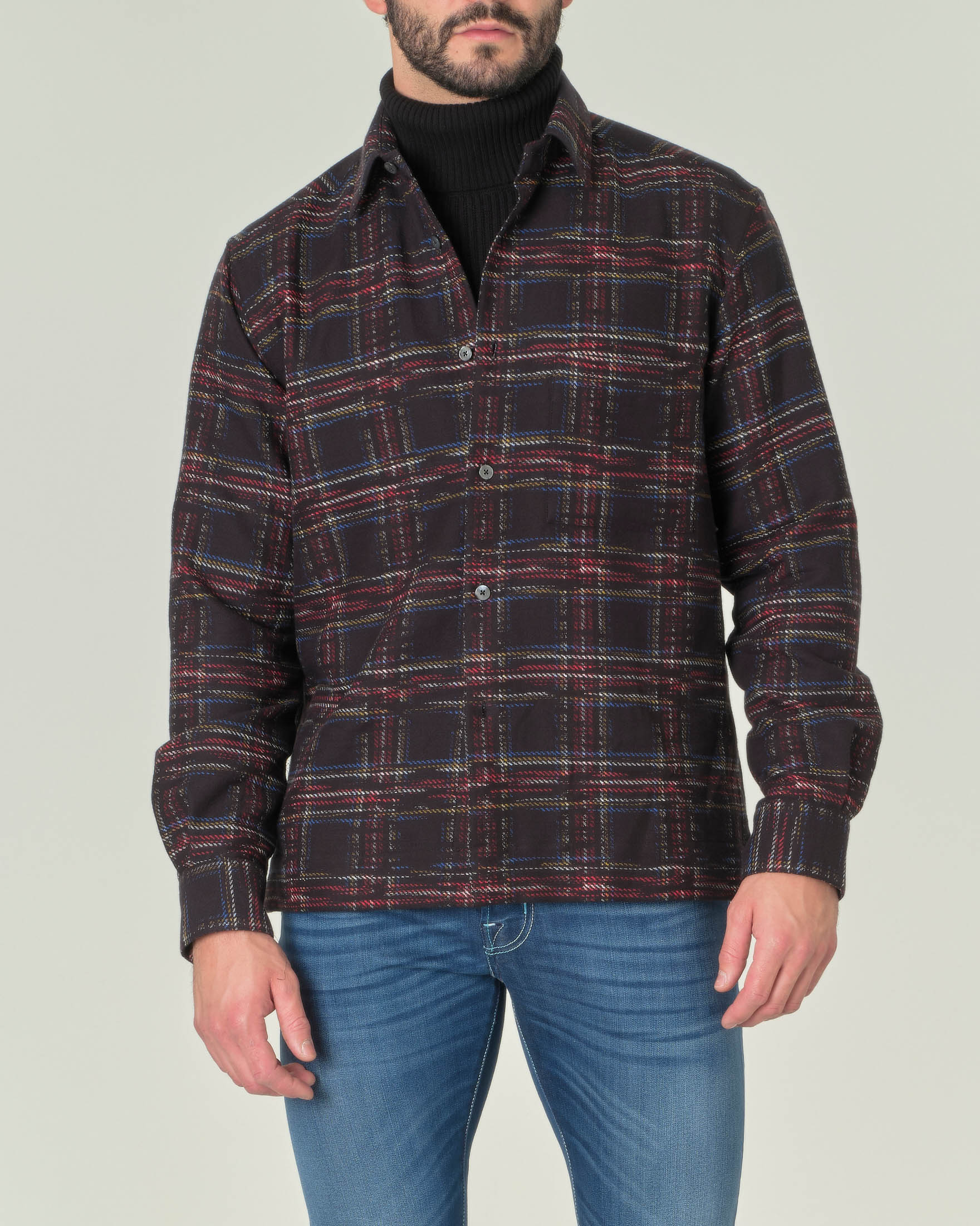 Cromoncent Camicia Uomo Casual A Quadri In Flanella - Maniche Lunghe, Tasca Sul Petto - Taglie Dalla US XS Alla 2XL (Nera A Righe)