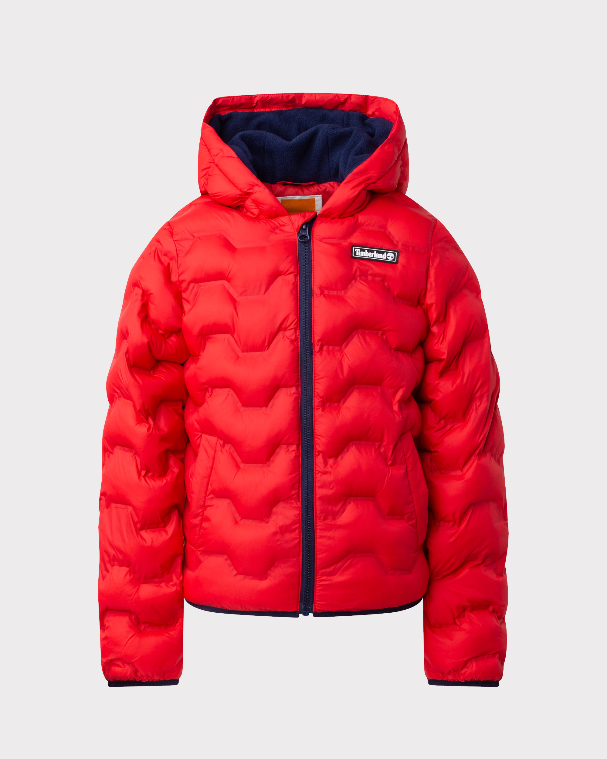 Piumino rosso con trapuntatura laserata a onde e cappuccio fisso - Main Image