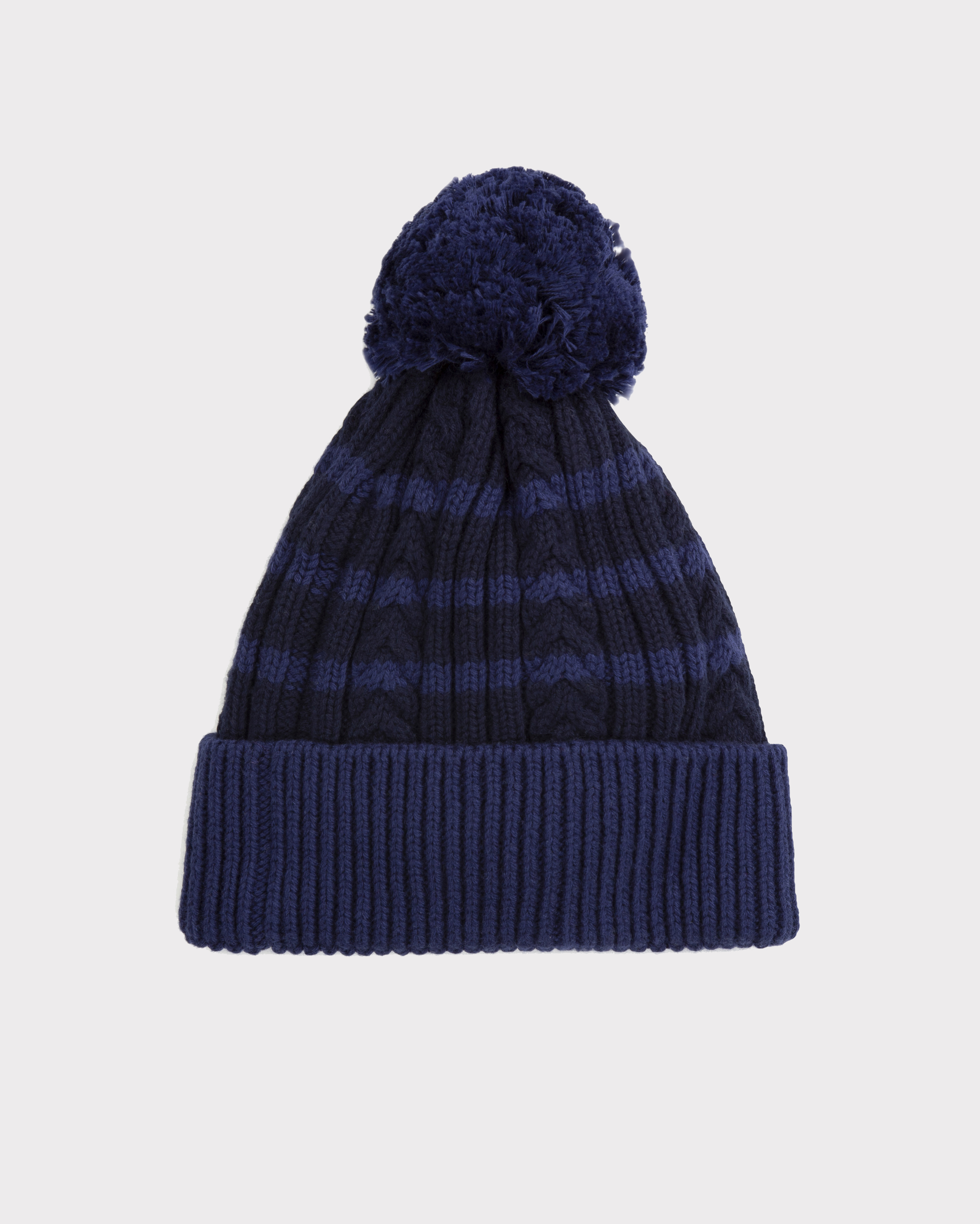 Berretto a fasce blu lavorato a trecce con pompon e patch porta logo image