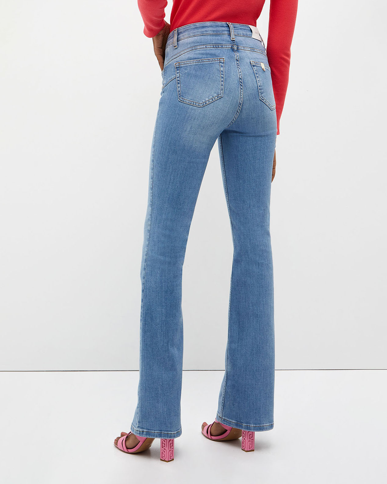 Jeans flare a vita alta Bottom Up in cotone stretch lavaggio chiaro super  stone washed