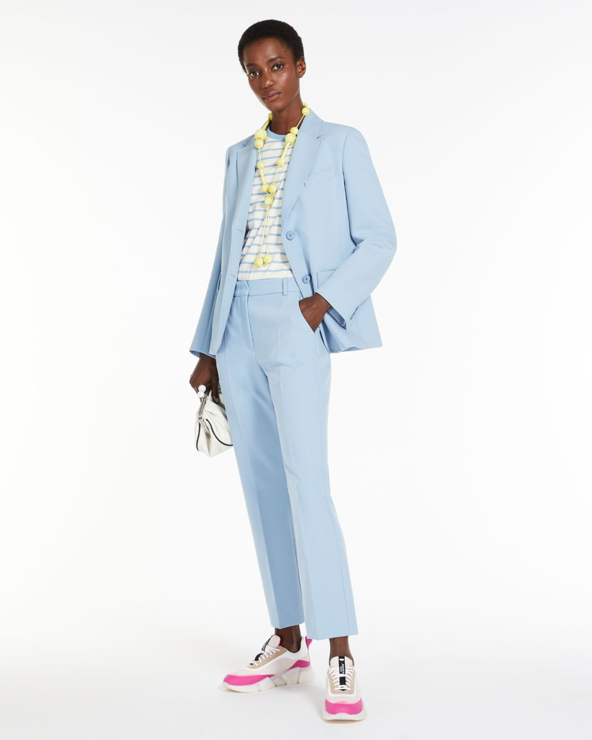 Pantaloni azzurri dalla linea dritta in doppia tela di viscosa con piega stirata image