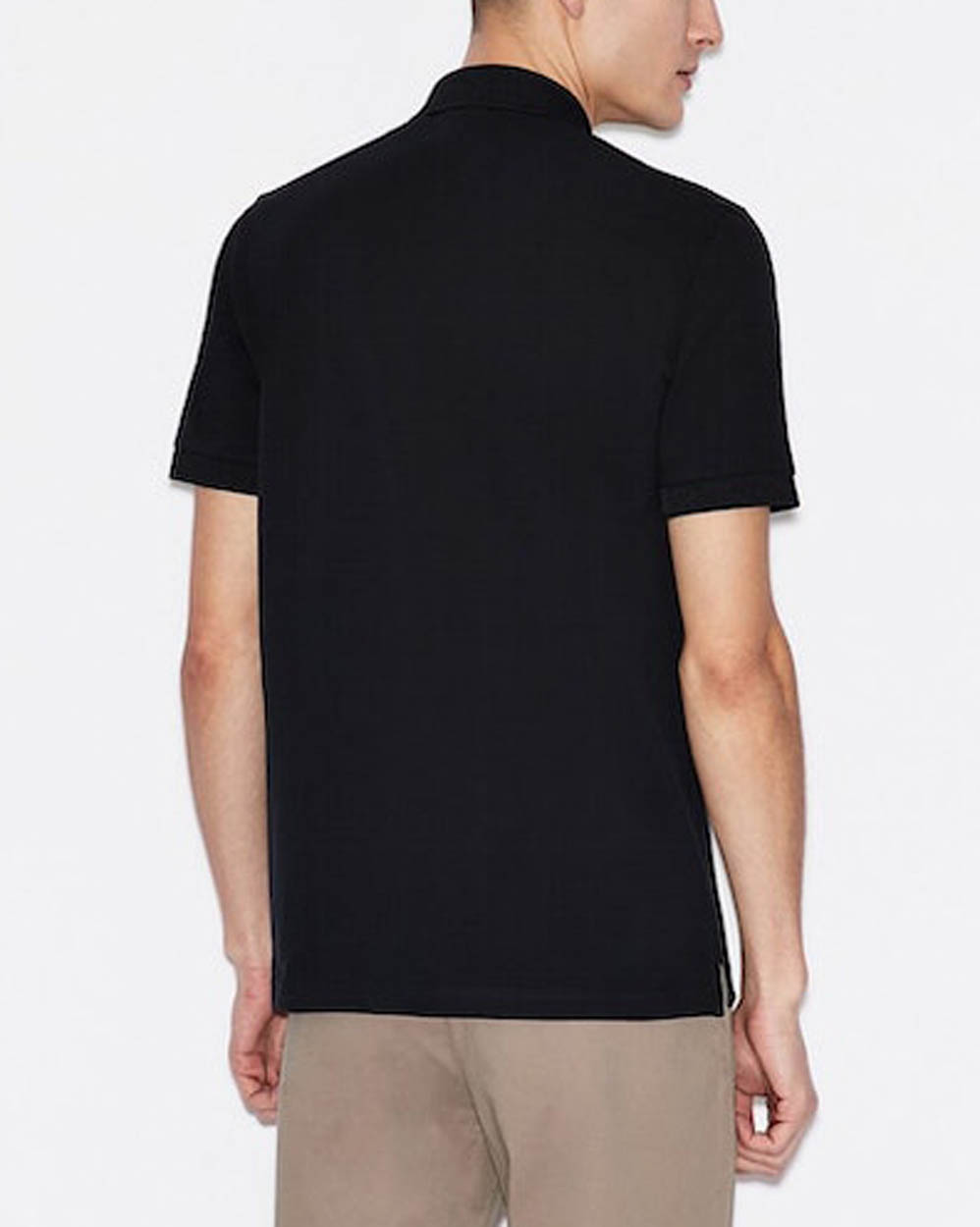 Polo nera mezza manica in cotone stretch con abbottonatura coperta image