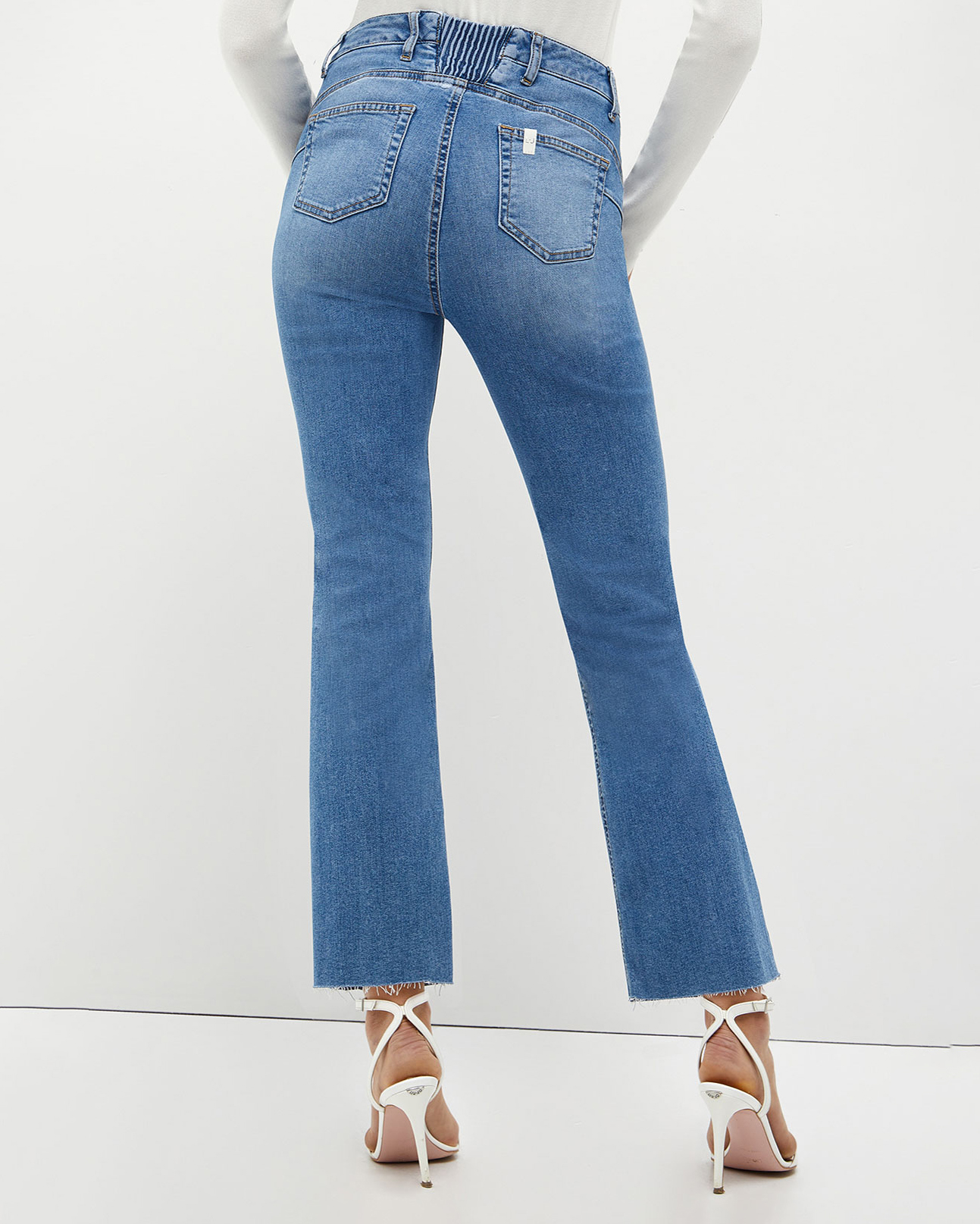 Jeans a vita alta a trombetta in cotone stretch blu super stone