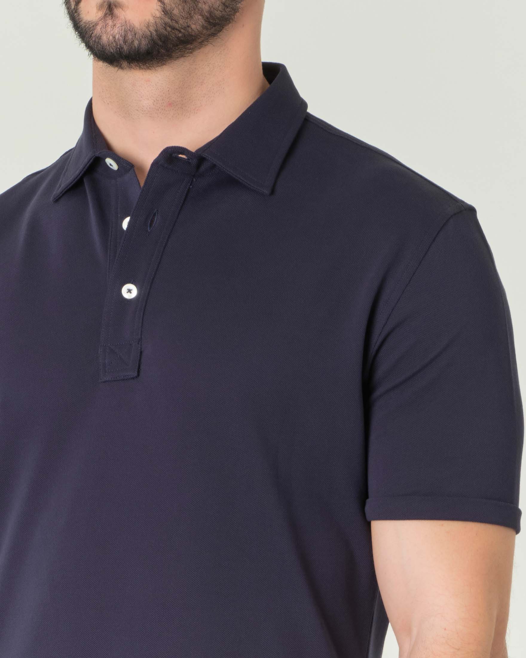 Polo blu mezza manica in piqué di puro cotone image