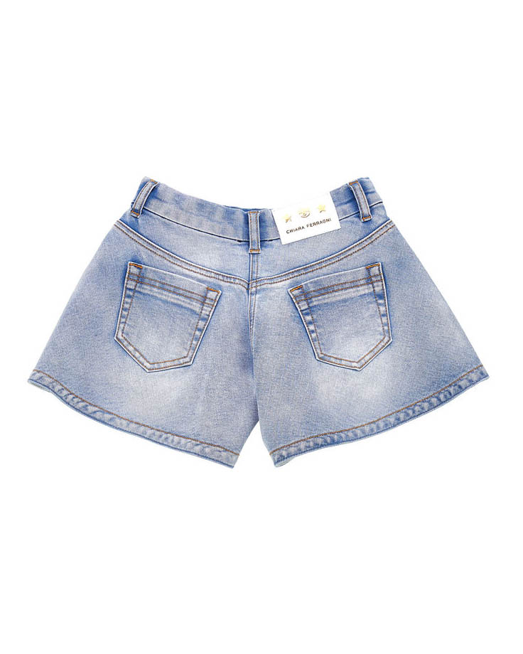 Short denim lavaggio chiaro stone washed con logo eyestar