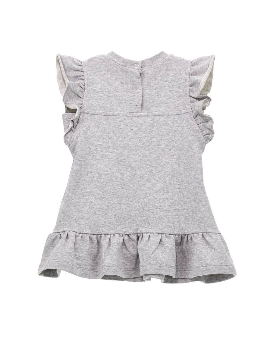 Abito grigio in felpa smanicato con scritta logo rosa e rouches 2-3 anni image