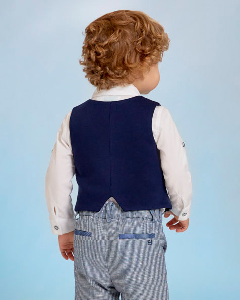 Gilet in lino e cotone microfantasia pied de poule 12-24 mesi image