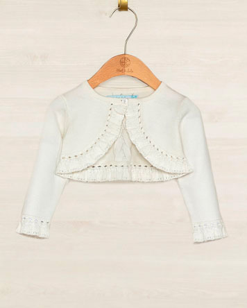 Cardigan bianco a bolerino in maglia con bordo ricamato 9-36 mesi