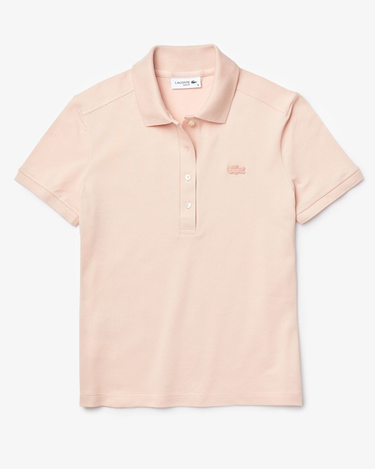 Polo slim fit rosa in piquet di cotone stretch con mini logo ricamato tono su tono