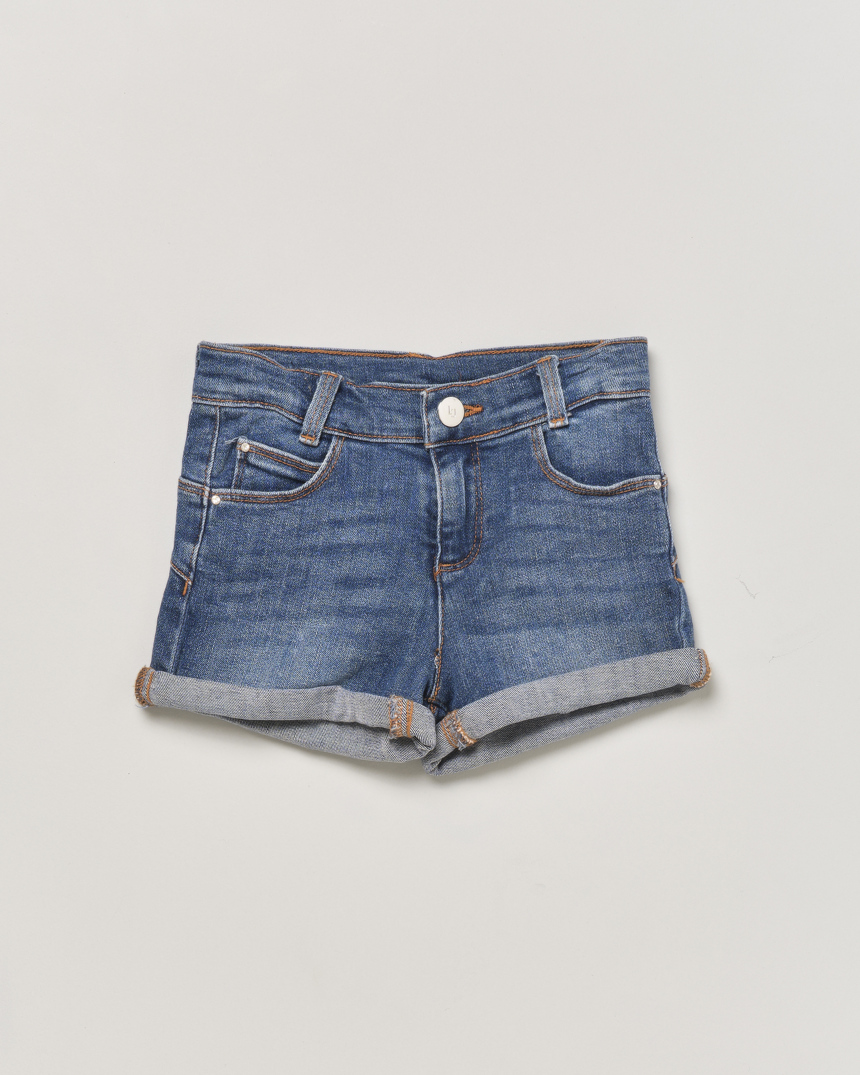 Short in denim lavaggio scuro in cotone stretch con risvolto 3-7 anni