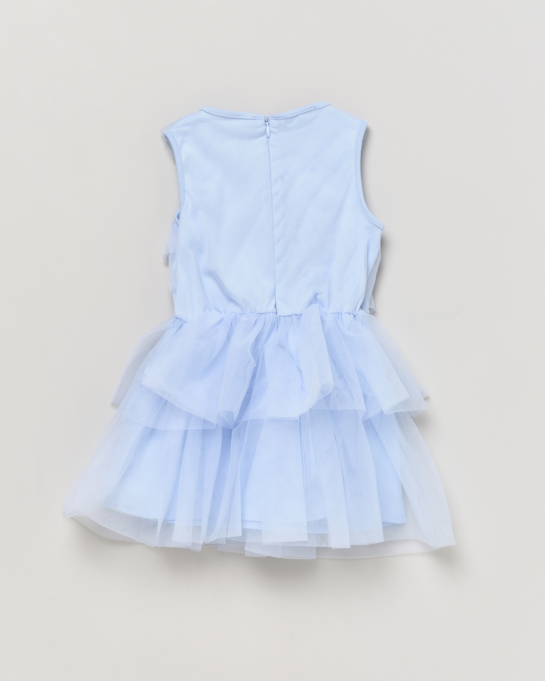 Abito azzurro smanicato in tulle a balze 2-6 anni