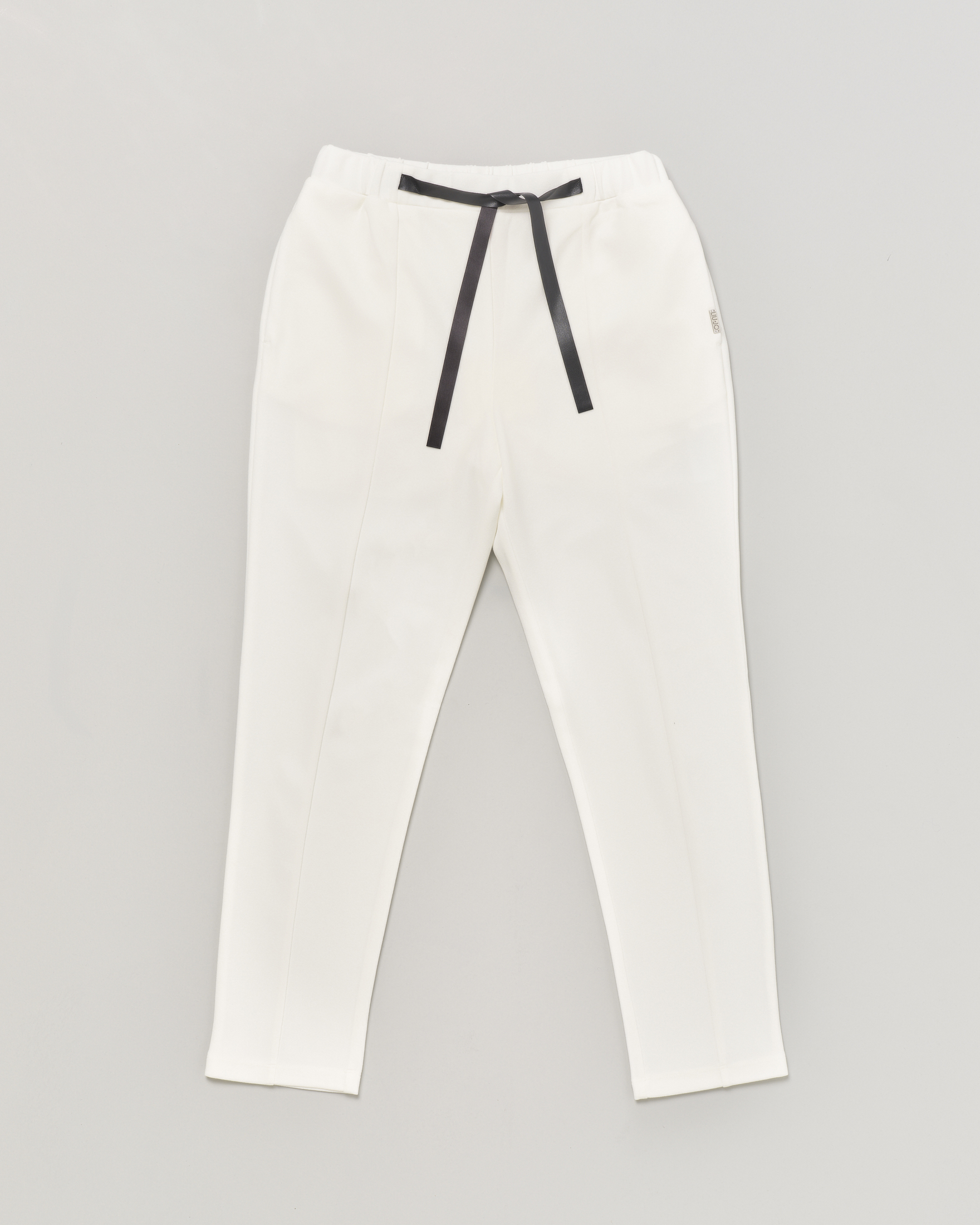 Pantalone bianco baggy in crêpe con coulisse nera in similpelle 10-16 anni