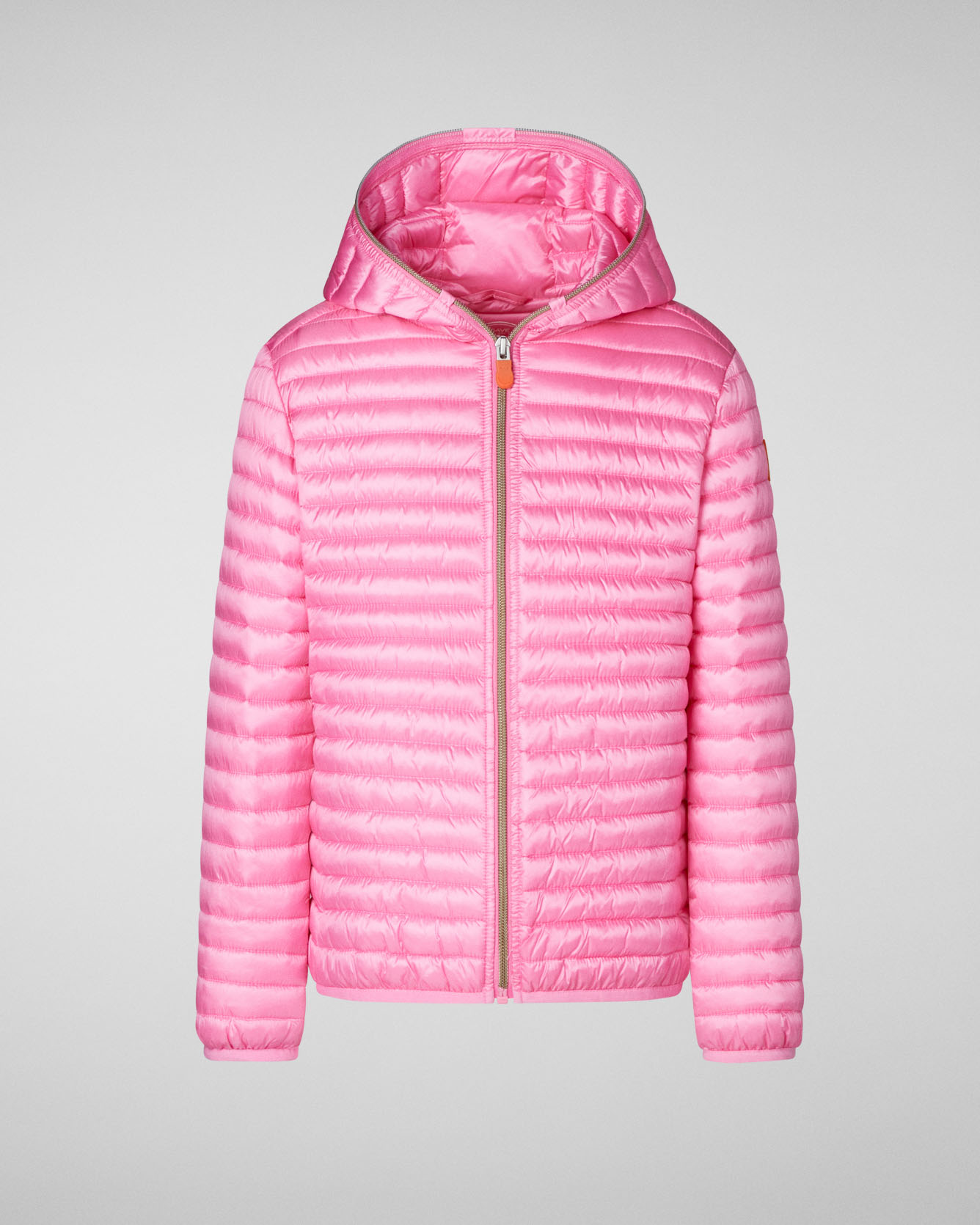 Piumino Rosy rosa con cappuccio fisso e imbottitura in Plumtech®
