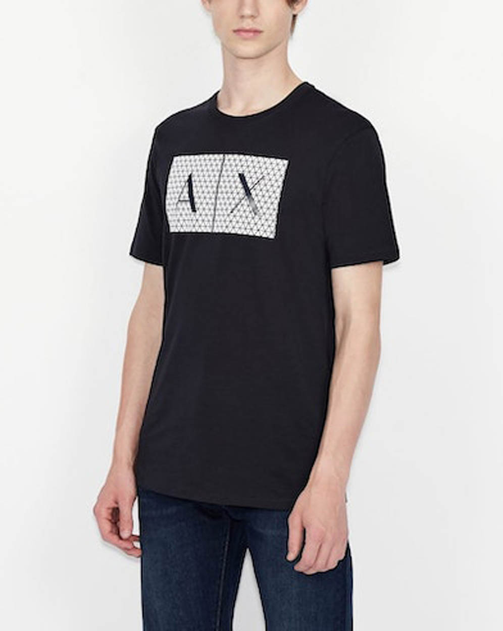 T-shirt mezza manica Exchange blu con stampa grafica rettangolare e logo