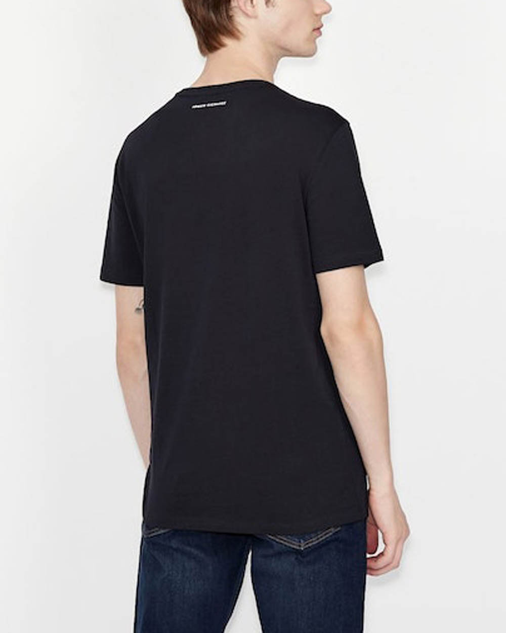 T-shirt mezza manica Armani Exchange blu con stampa grafica rettangolare e logo image