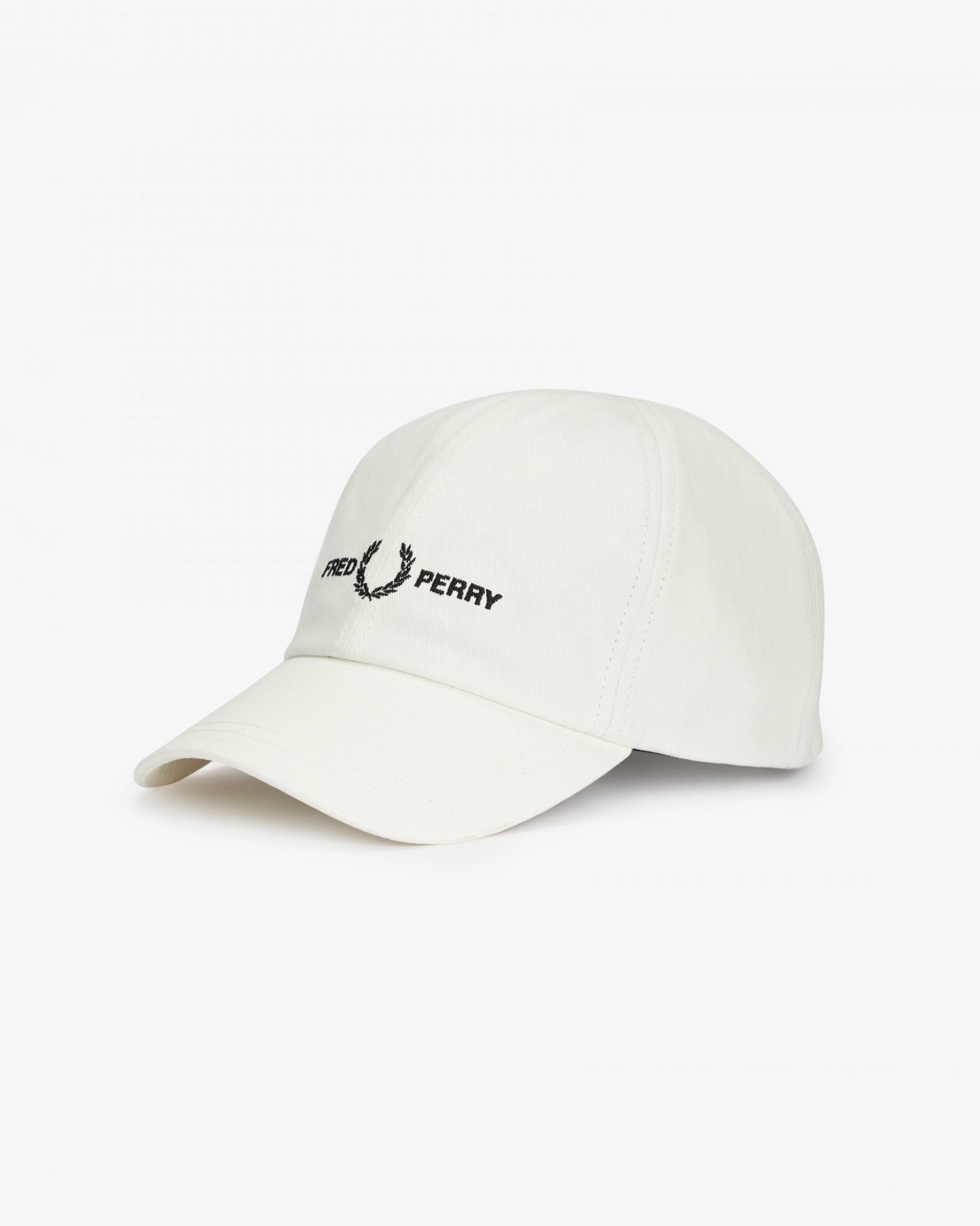 Berretto Fred Perry bianco in twill di cotone con frontino e logo ricamato