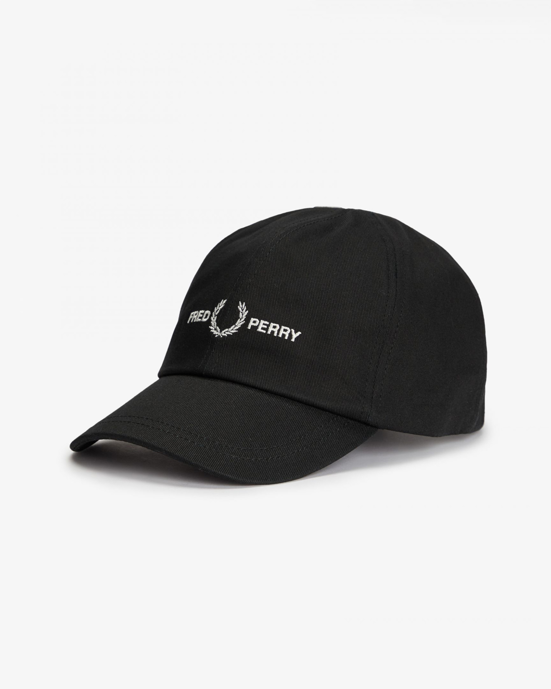 Berretto nero in twill di cotone con frontino e logo ricamato