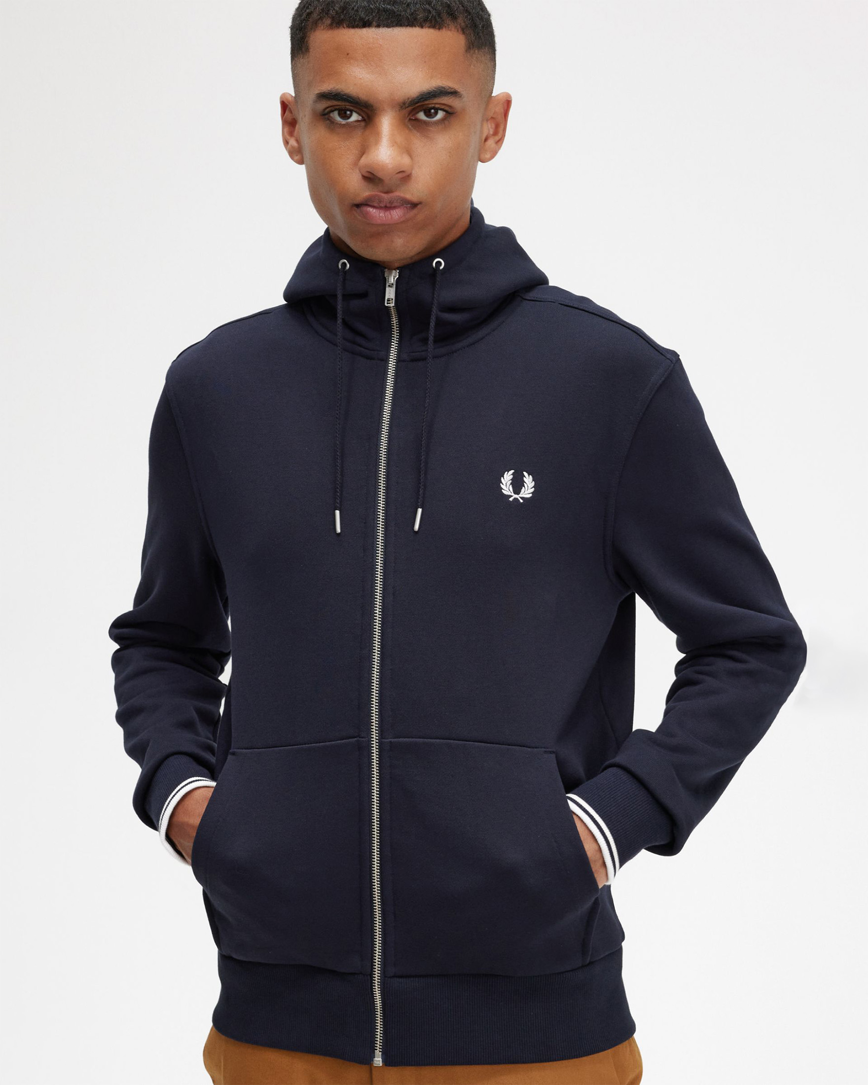 Felpa Fred Perry blu con cappuccio e chiusura zip Pellizzari
