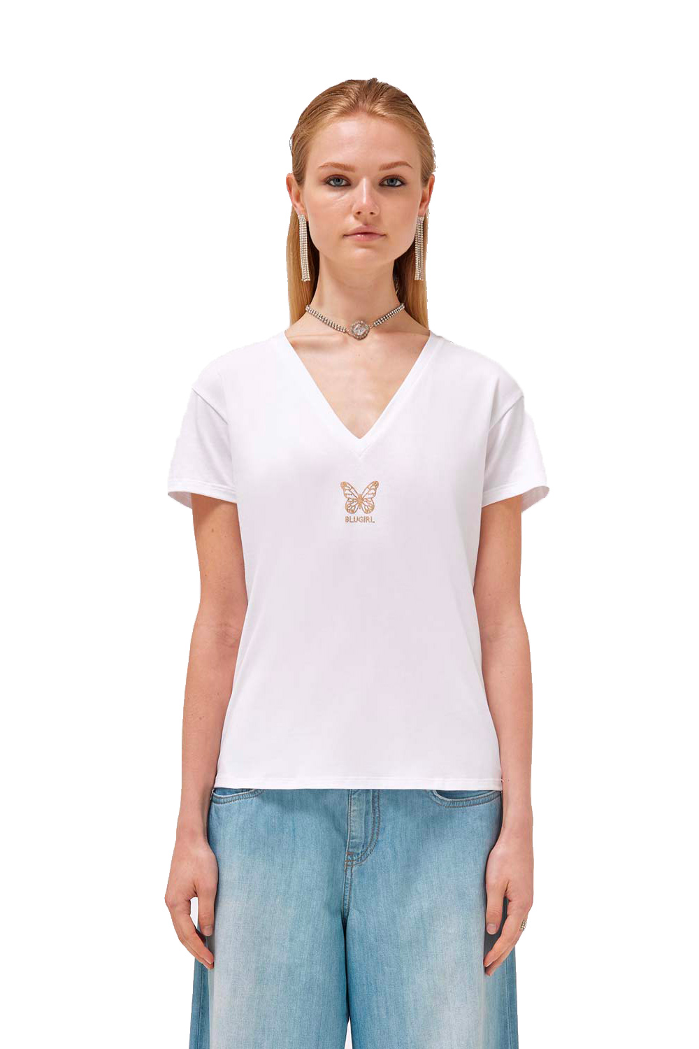 T-shirt with Butterfly Studs Embroidery