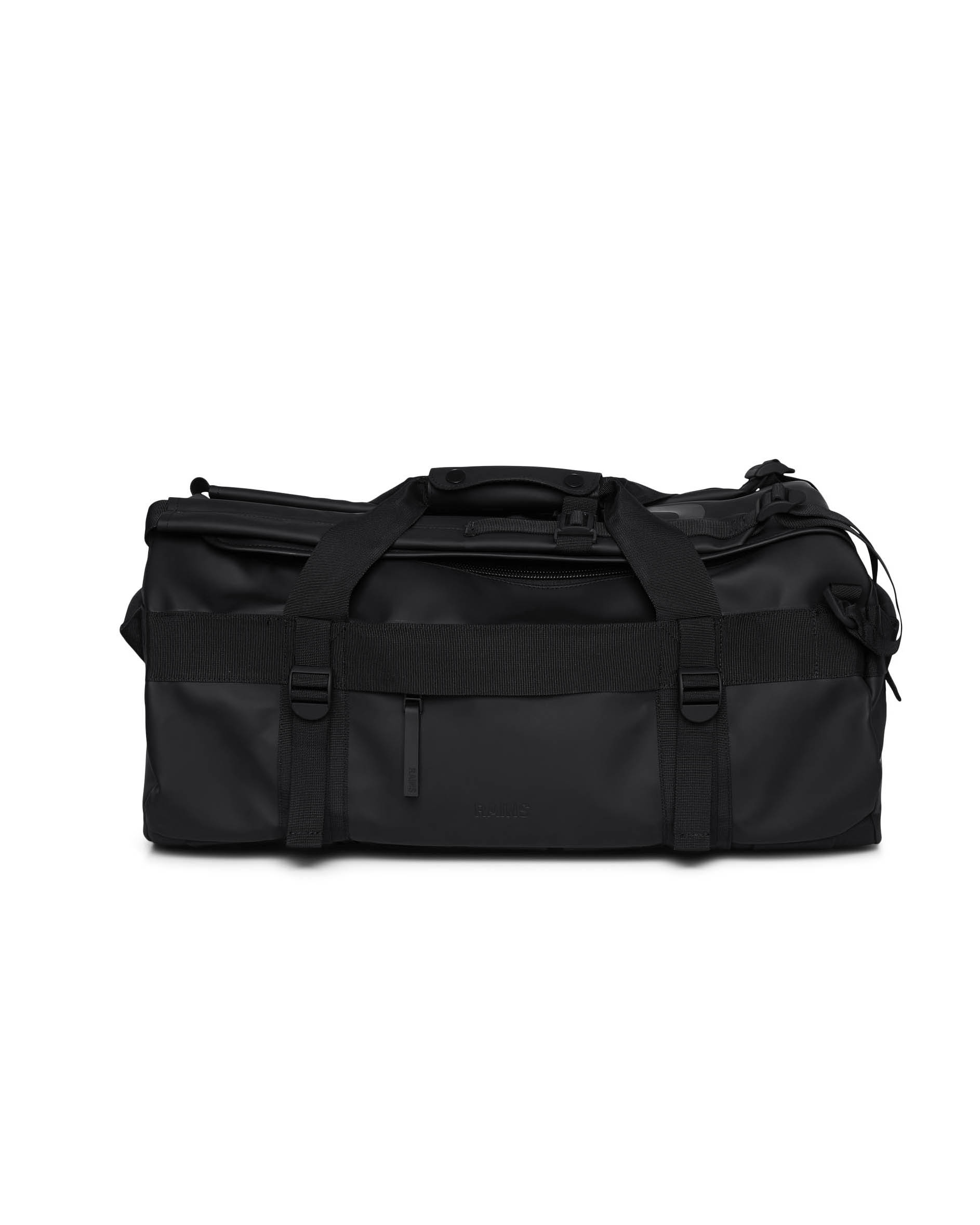 Borsone da viaggio Duffel Bag Small nero in tessuto tecnico impermeabile effetto gommato