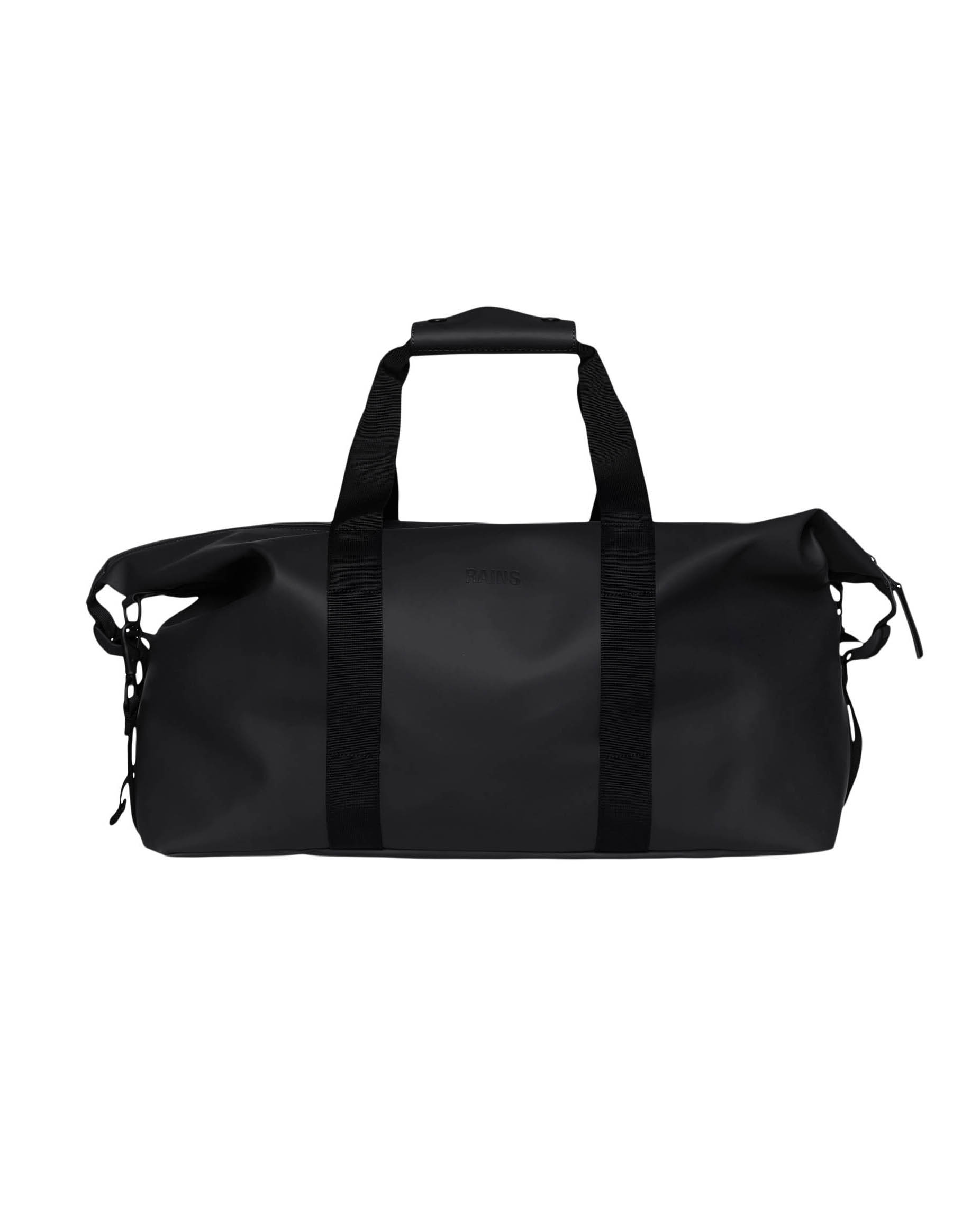 Borsa Weekend Bag nera in tessuto impermeabile effetto gommato con tracolla removibile
