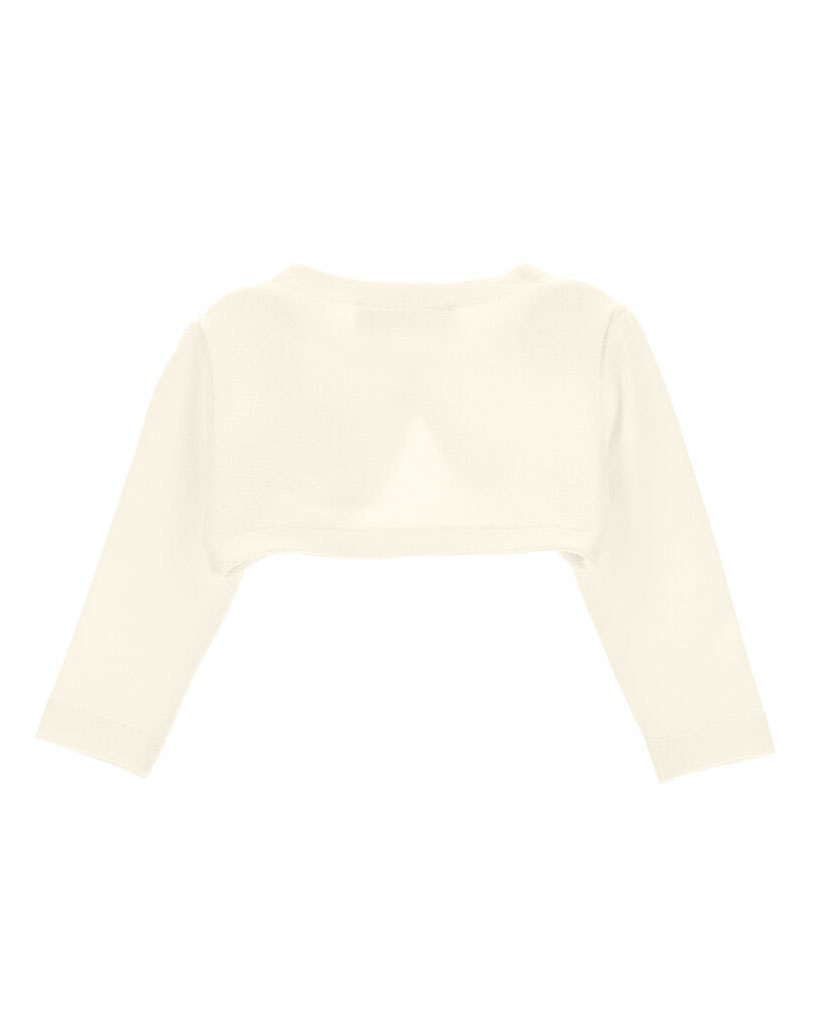 Bolero Monnalisa avorio con bottone gioiello e logo strass  image