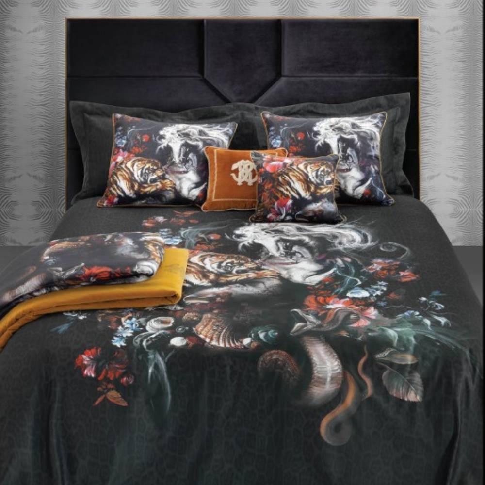 Roberto Cavalli Michelangelo black satin double duvet cover