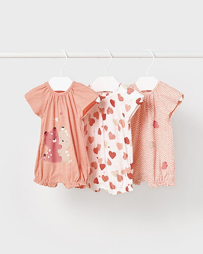 Pagliaccetto rosa antico in cotone a fantasia pois e farfalle 4-9 mesi