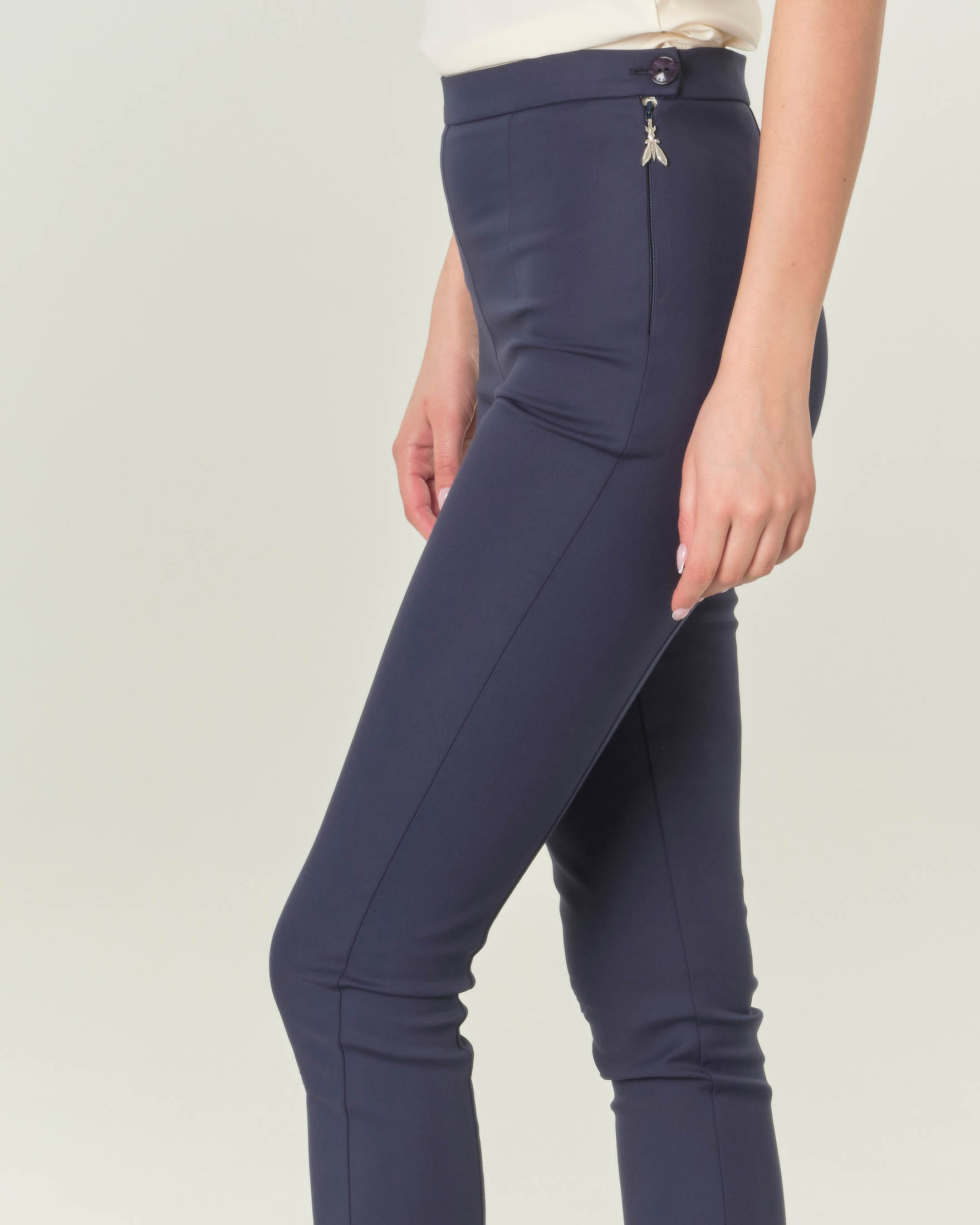 Pantaloni skinny blu in doppio cotone nylon stretch a vita alta