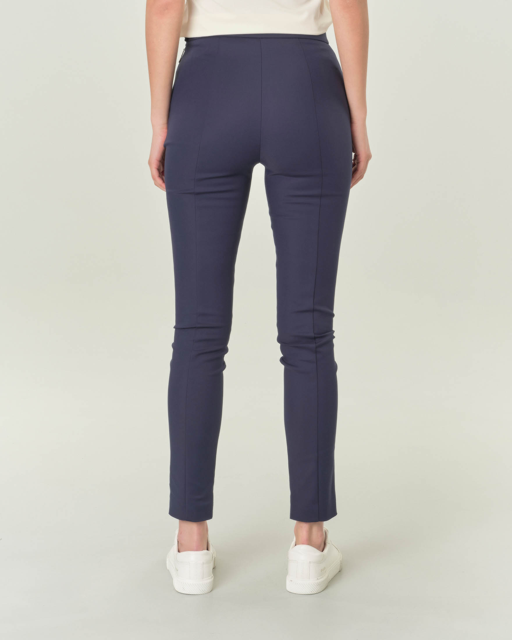 Pantaloni skinny blu in doppio cotone nylon stretch a vita alta