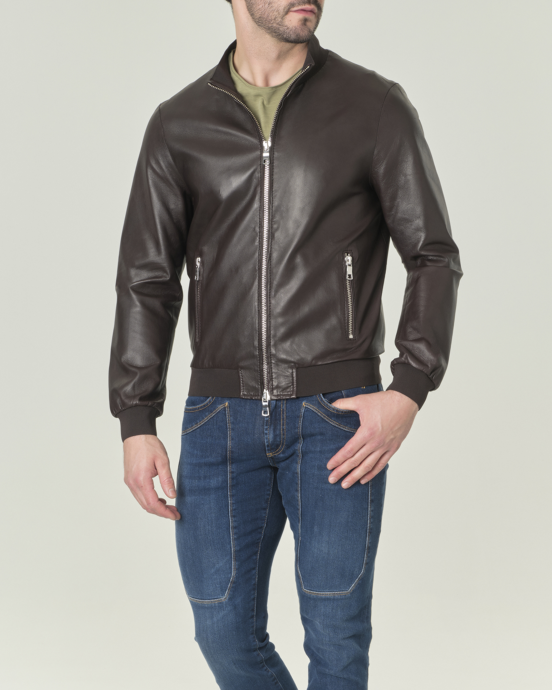 Giacca bomber in pelle testa di moro