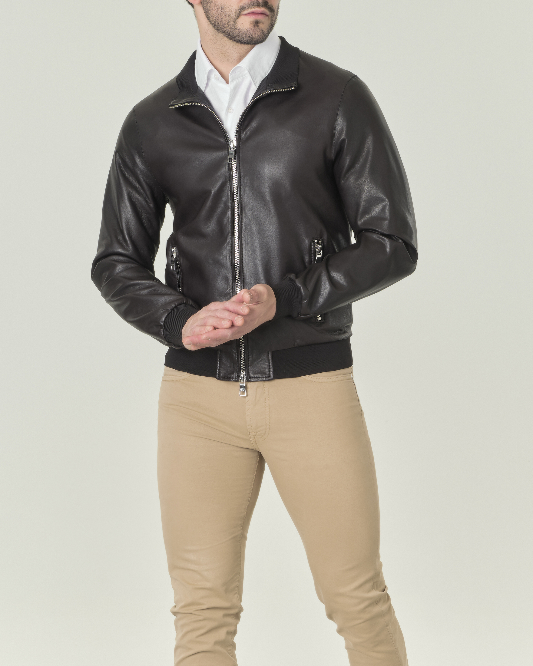 Giacca bomber in pelle nera